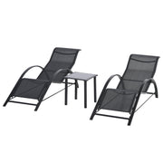 Outsunny Set de 2 Tumbonas Jardín Exterior con Mesa Auxiliar de Vidrio Templado Tumbonas con Respaldo Reposabrazos para Patio Piscina Terraza Exterior Negro