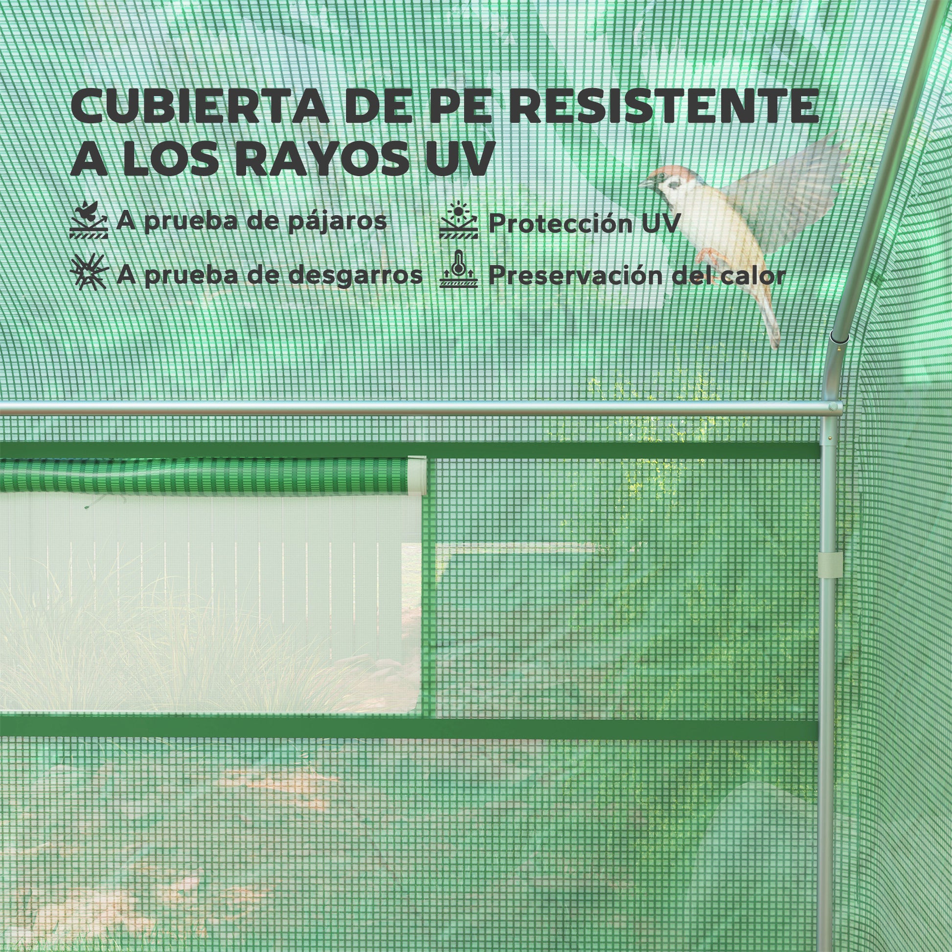 Outsunny Invernadero de Exterior 4x3x2 m Invernadero de Túnel con 2 Ventanas Cubierta de PE Anti-UV y 1 Puerta Enrollable con Cremallera Invernadero para Jardín Patio Verde