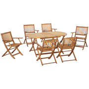 Outsunny Conjunto de Jardín de Madera Plegable 7 Piezas Mueble de Jardín Mesa de Comedor 160x85x72 cm con Agujero para Sombrilla Ø38mm 6 Sillas 60x55x91 cm para Terraza Balcón Exterior Teca