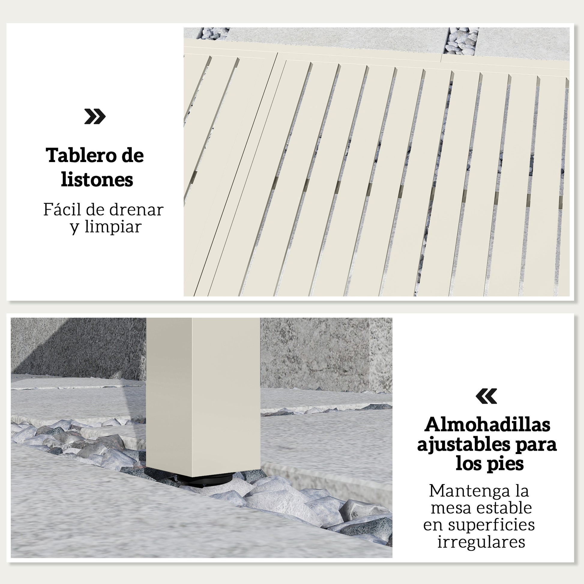 Outsunny Mesa de Jardín Extensible 150/225x85x75 cm, Mesa de Comedor Exterior Extensible Rectangular de Aluminio, con Tablero de Listones para 6-8 Personas, para Patio, Terraza, Blanco