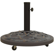 Outsunny Base de Sombrilla Peso 25 kg Soporte para Parasol Redondo de Metal y Cemento para Poste de Parasol de Ø34/38/48 mm con 4 Ruedas para Terraza Jardín Playa Ø52x38 cm Bronce