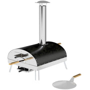 Outsunny Mini Horno de Pizza Exterior Portátil Horno de Leña con Piedra Refractaria Ø33 cm Pala Mangos de Madera Termómetro y Bandeja Giratoria para Jardín Terraza Camping Patio