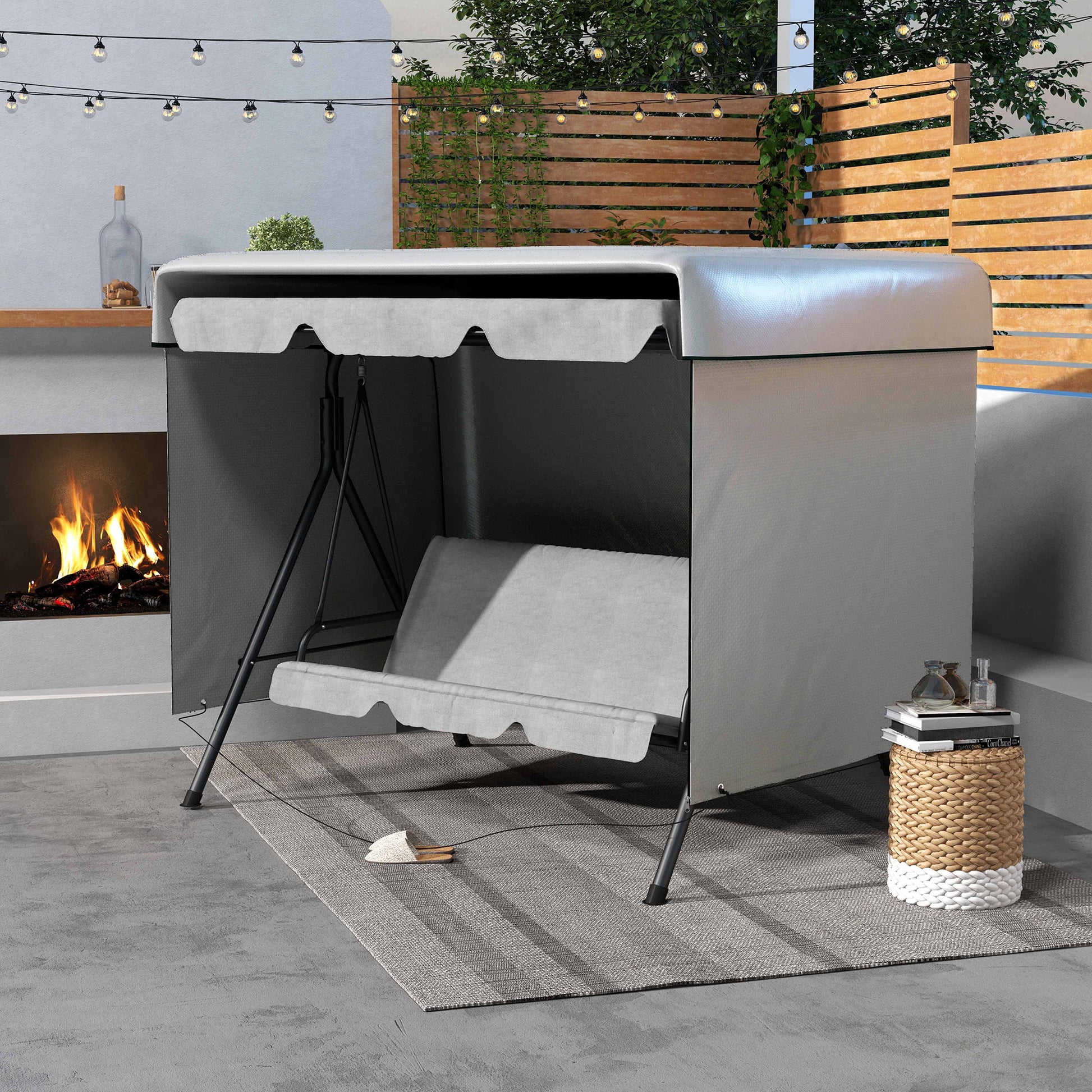 Outsunny Funda Balancín Jardín Funda Columpio Jardín Exterior Cubierta de Columpio con Cremallera Impermeable 215x155x150 cm Gris Claro