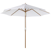 Outsunny Sombrilla Parasol de Madera Grande Ø300x250cm para Exterior Jardín Patio Altura Ajustable en 3 Niveles Desmontable Portátil Fácil de Guardar y Transportar Color Marfil