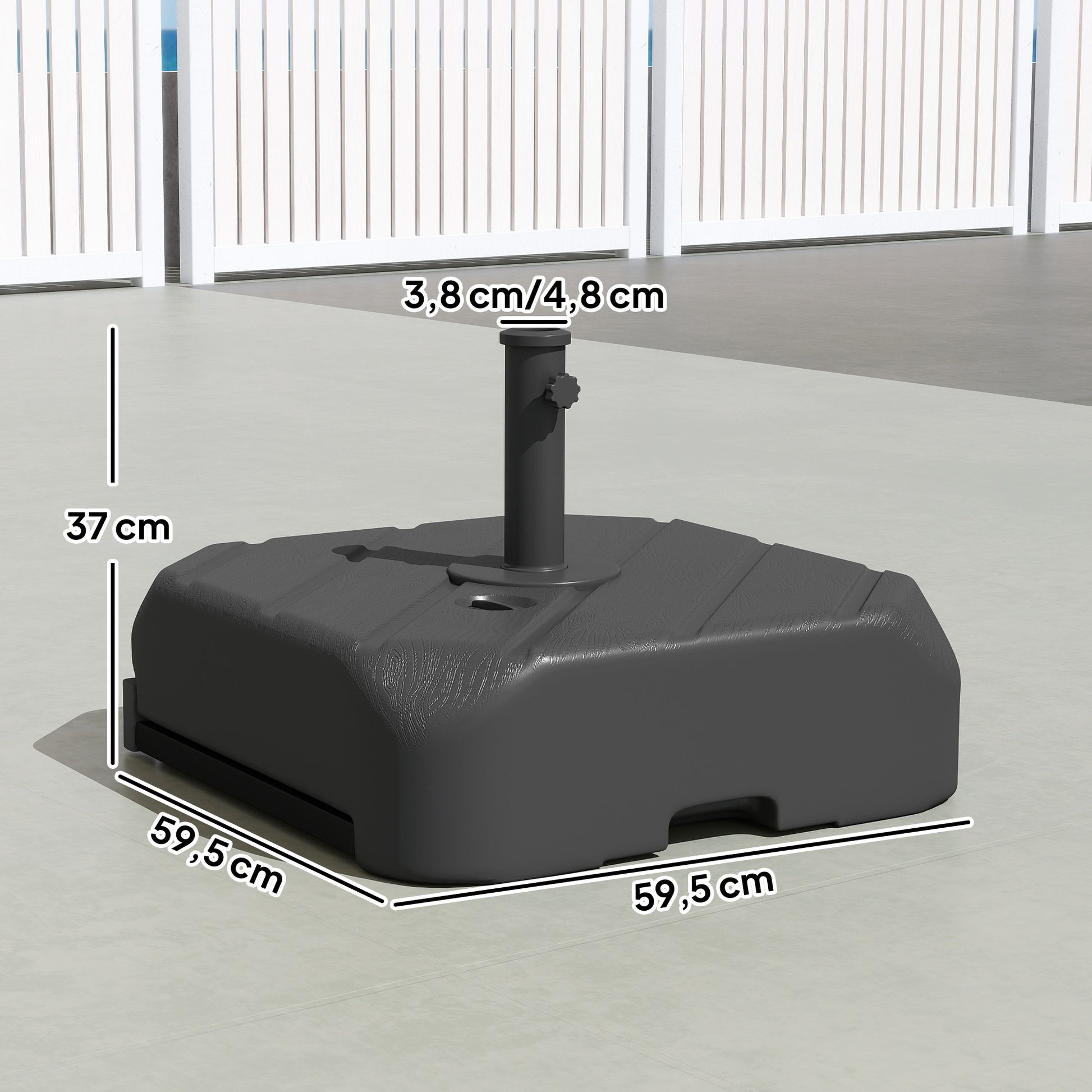 Outsunny Base para Sombrilla con Ruedas, Soporte de Parasol de HDPE, Pie para Sombrilla con Postes Ø38 mm, Ø48 mm, Rellenable de Arena 72 kg o Agua 45 Litros, con Asa Telescópica, para Jardín, Patio, Terraza, Negro