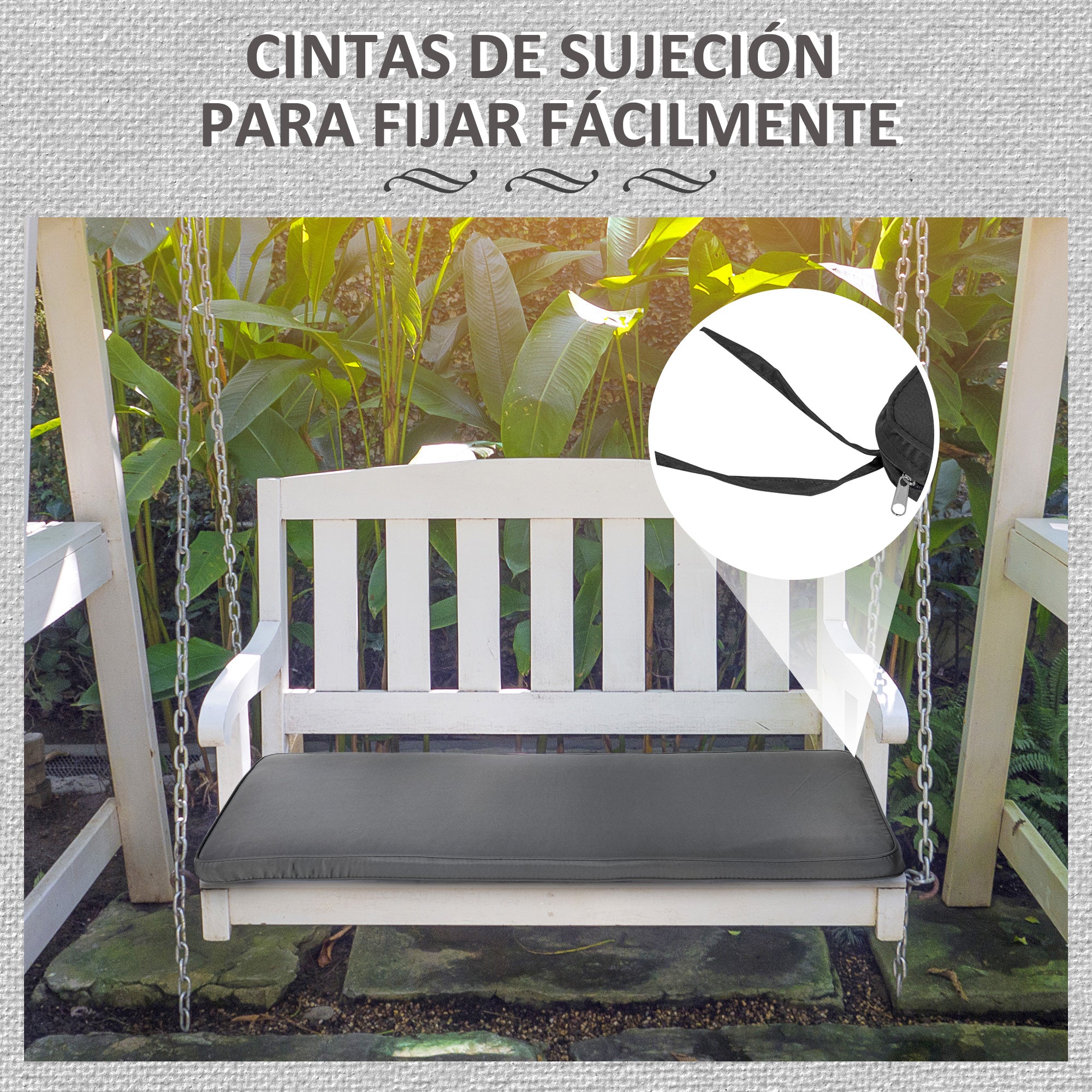 Outsunny Cojín para Banco de Exterior 110x46x5 cm Desenfundable y Lavable Almohadilla Acolchado para Banco Doble de Jardín Patio Terraza Gris