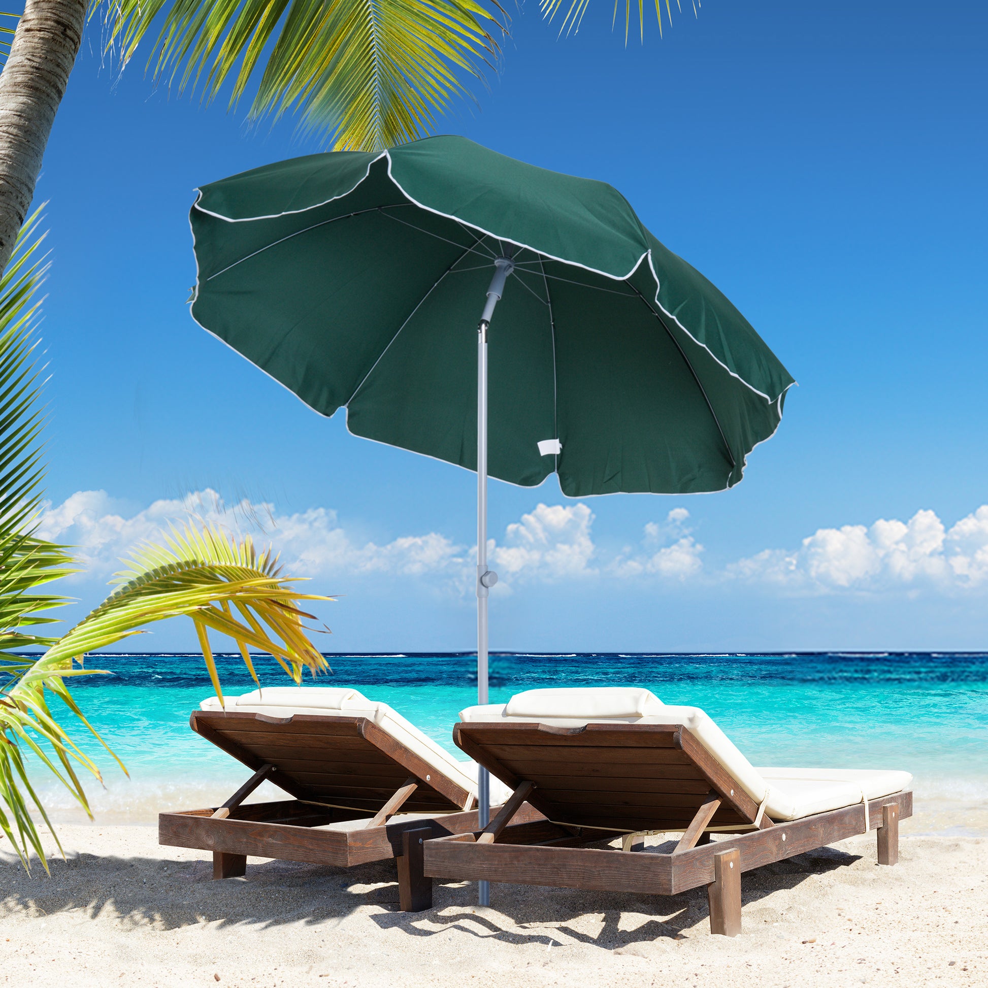 Outsunny Sombrilla de Playa Diámetro de Ø202 cm con Techo Inclinable Poste Desmontable y Pincho Inferior para Jardín Verde