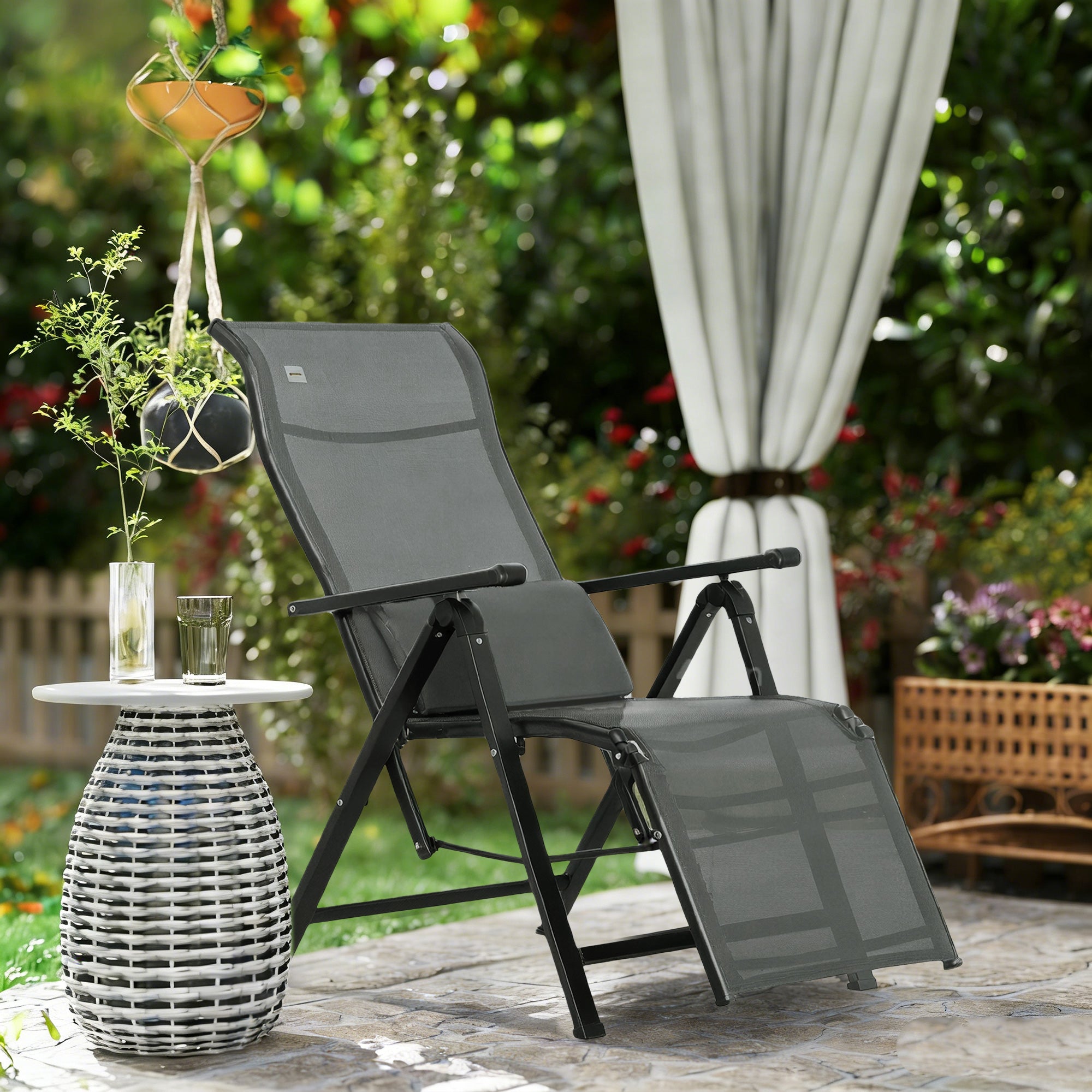 Outsunny Tumbona Plegable de Jardín, Tumbona Gravedad Cero con Respaldo Ajustable en 9 Posiciones, con Cojín, para Terraza, Piscina, Playa, Carga 150 kg, 70x65x111 cm, Gris