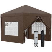 Outsunny Carpa Plegable Pop-up Gazebo 3x3 m Cenador Plegable con 4 Paredes Laterales Anti-UV y Bolsa de Transporte para Camping Fiestas Café