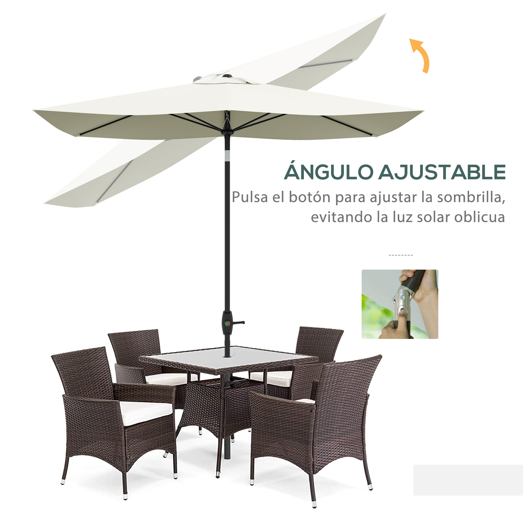 Outsunny Sombrilla de Terraza Exterior 3x2 m Parasol de Terraza Exterior con Ángulo Ajustable Mástil de Aluminio y Protección UV 50+ Sombrilla para Jardín Patio Beige