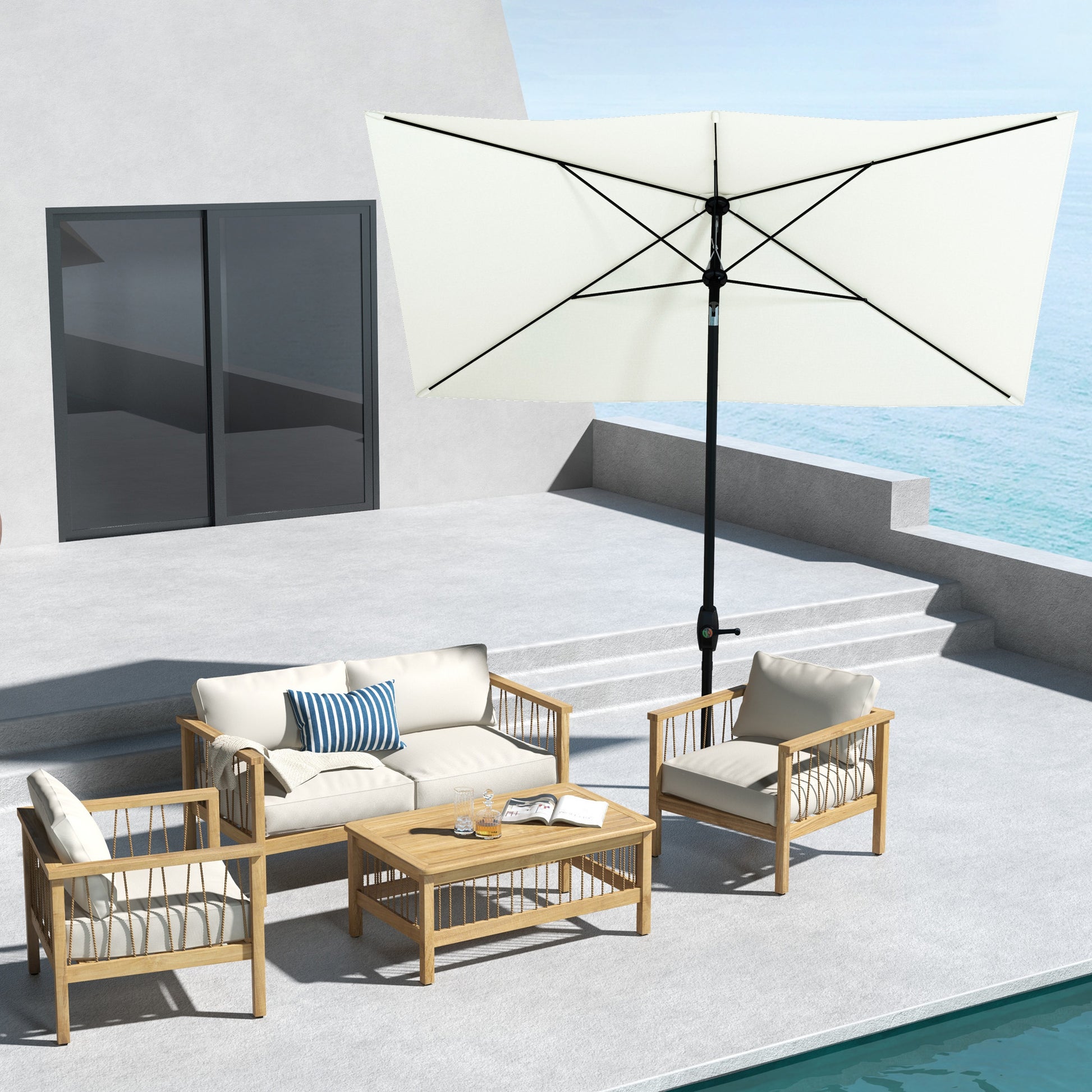 Outsunny Sombrilla de Terraza Exterior 3x2 m Parasol de Terraza Exterior con Ángulo Ajustable Mástil de Aluminio y Protección UV 50+ Sombrilla para Jardín Patio Beige
