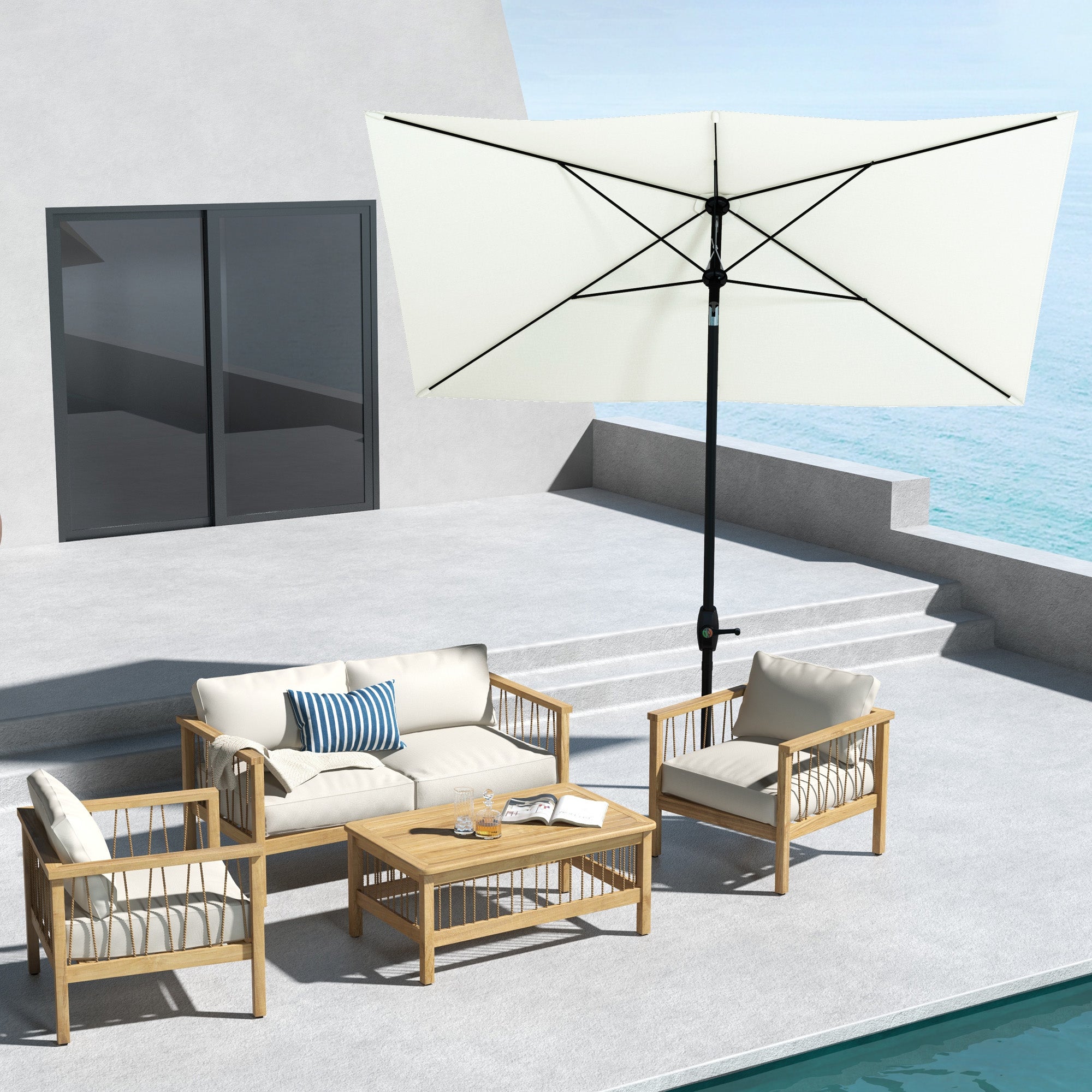 Outsunny Sombrilla de Terraza Exterior 3x2 m Parasol de Terraza Exterior con Ángulo Ajustable Mástil de Aluminio y Protección UV 50+ Sombrilla para Jardín Patio Beige