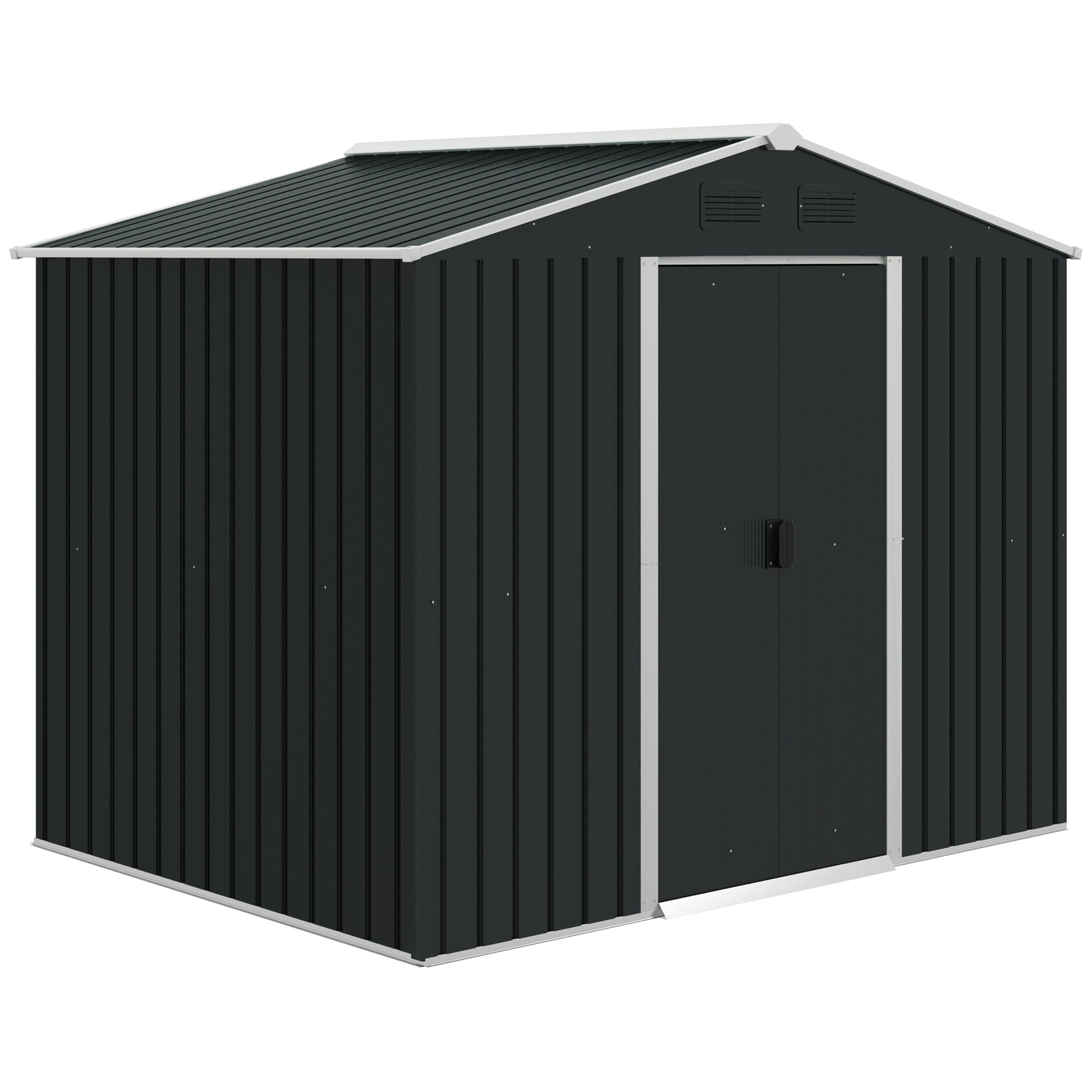 Outsunny Caseta de Jardín Exterior 3,6 m² 236x174x190 cm Cobertizo de Jardín Exterior con 2 Puertas Correderas Techo Inclinado y 4 Ventanas para Patio Terraza Gris