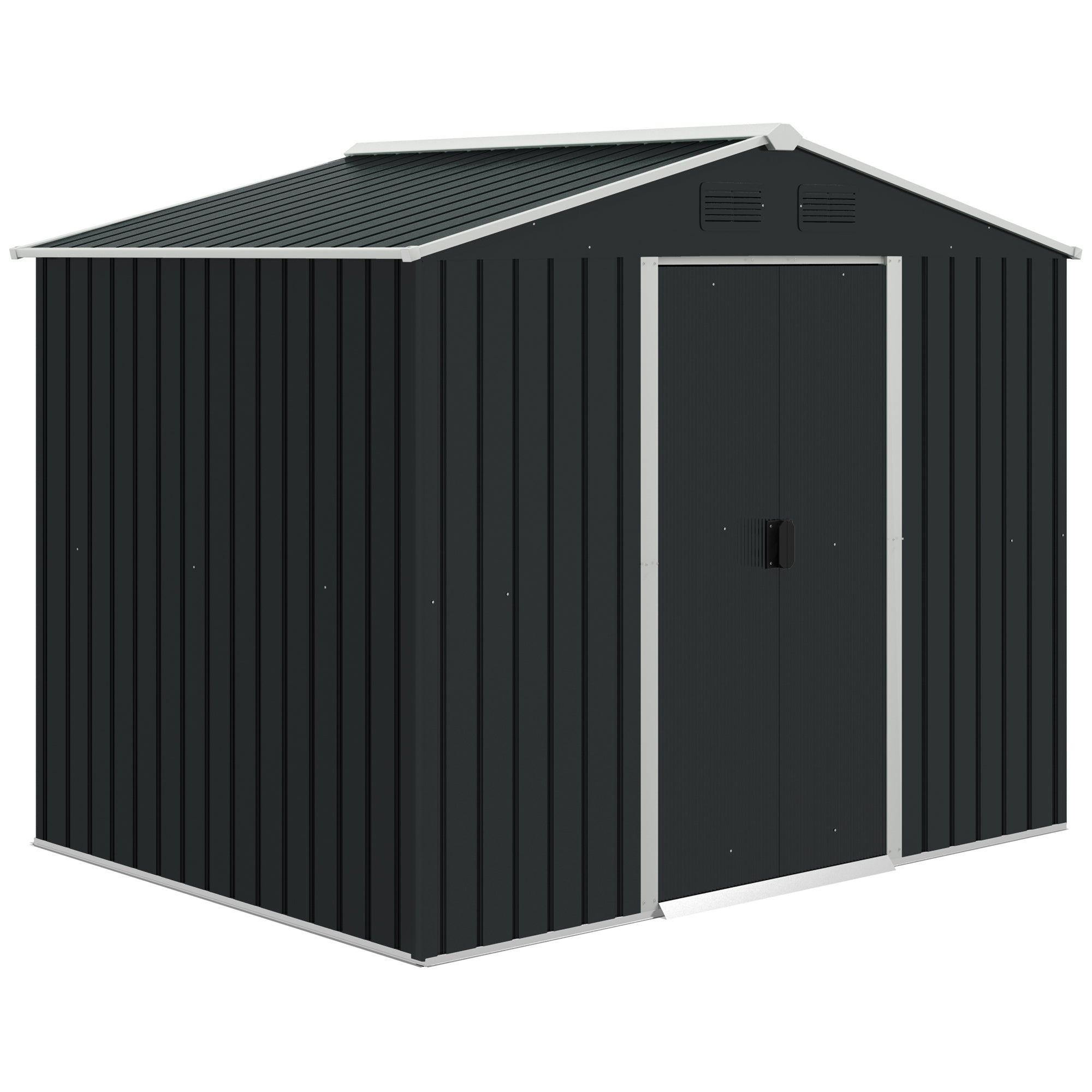 Outsunny Caseta de Jardín Exterior 3,6 m² 236x174x190 cm Cobertizo de Jardín Exterior con 2 Puertas Correderas Techo Inclinado y 4 Ventanas para Patio Terraza Gris