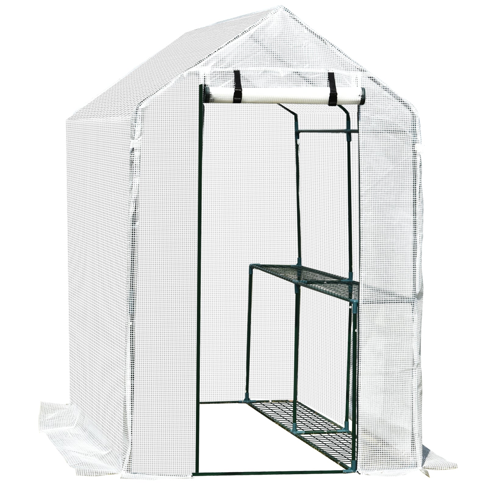 Outsunny Invernadero con Estantes para Flores Vivero Casero para Cultivo de Plantas con Puerta de Cremallera Malla de PE 186x120x190cm