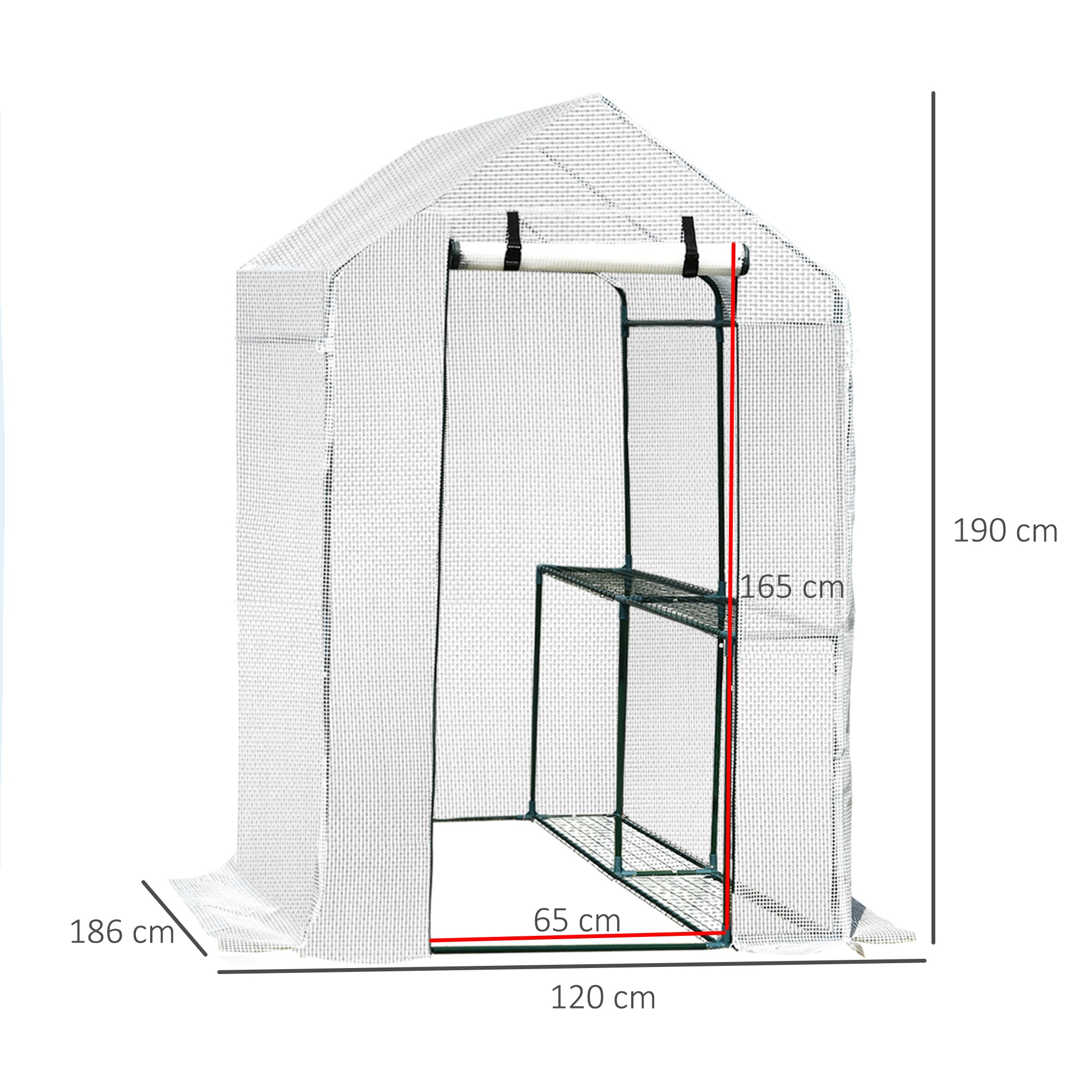 Outsunny Invernadero con Estantes para Flores Vivero Casero para Cultivo de Plantas con Puerta de Cremallera Malla de PE 186x120x190cm
