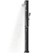 Outsunny Ducha Solar de Jardín 40L Ducha Solar Exterior con Cabezal Rociador de Mano Grifo de Pies Agua Fría y Caliente Máx. 60 °C Conexión Manguera para Piscina Camping Patio 19,5x19,5x218,5 cm Negro