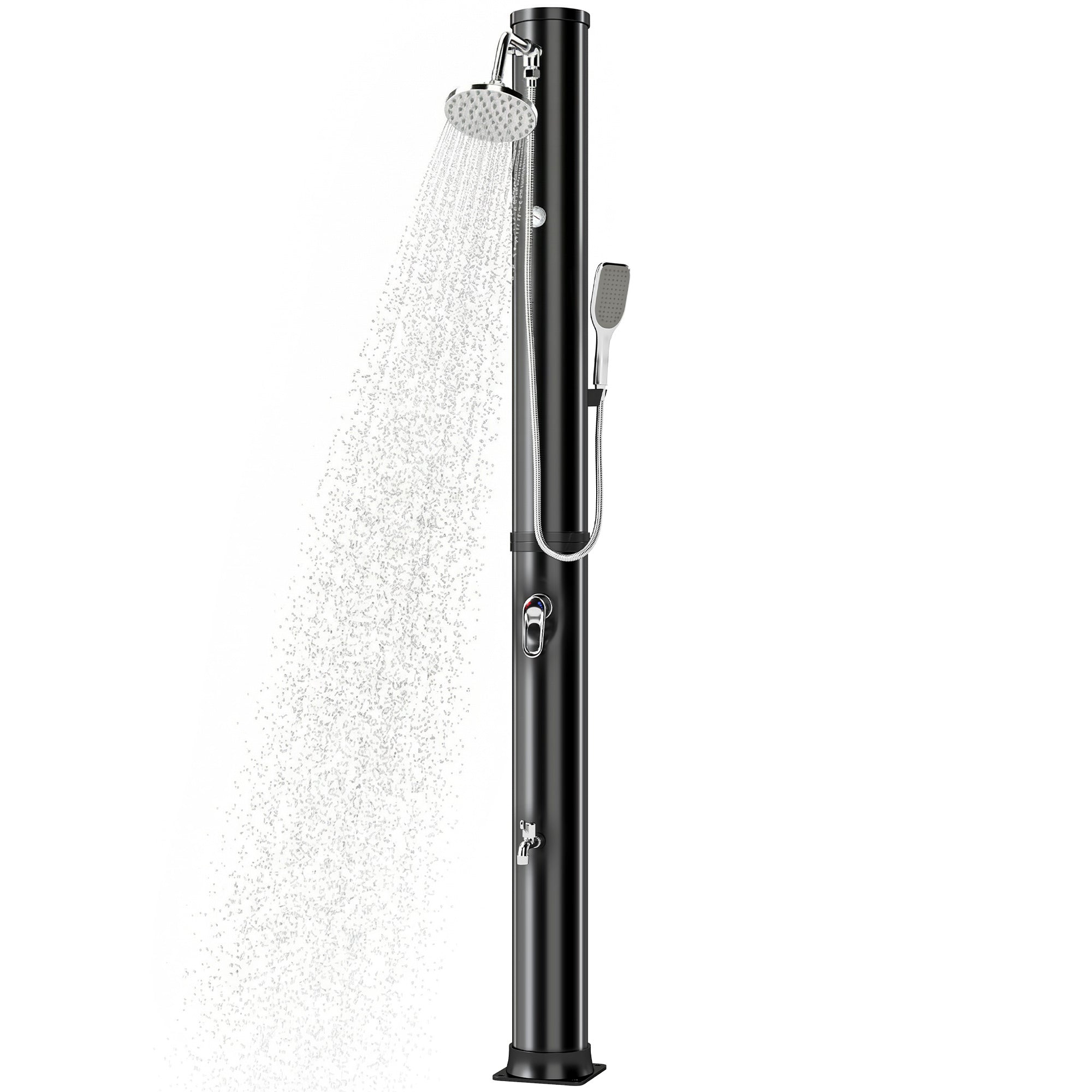 Outsunny Ducha Solar de Jardín 40L Ducha Solar Exterior con Cabezal Rociador de Mano Grifo de Pies Agua Fría y Caliente Máx. 60 °C Conexión Manguera para Piscina Camping Patio 19,5x19,5x218,5 cm Negro