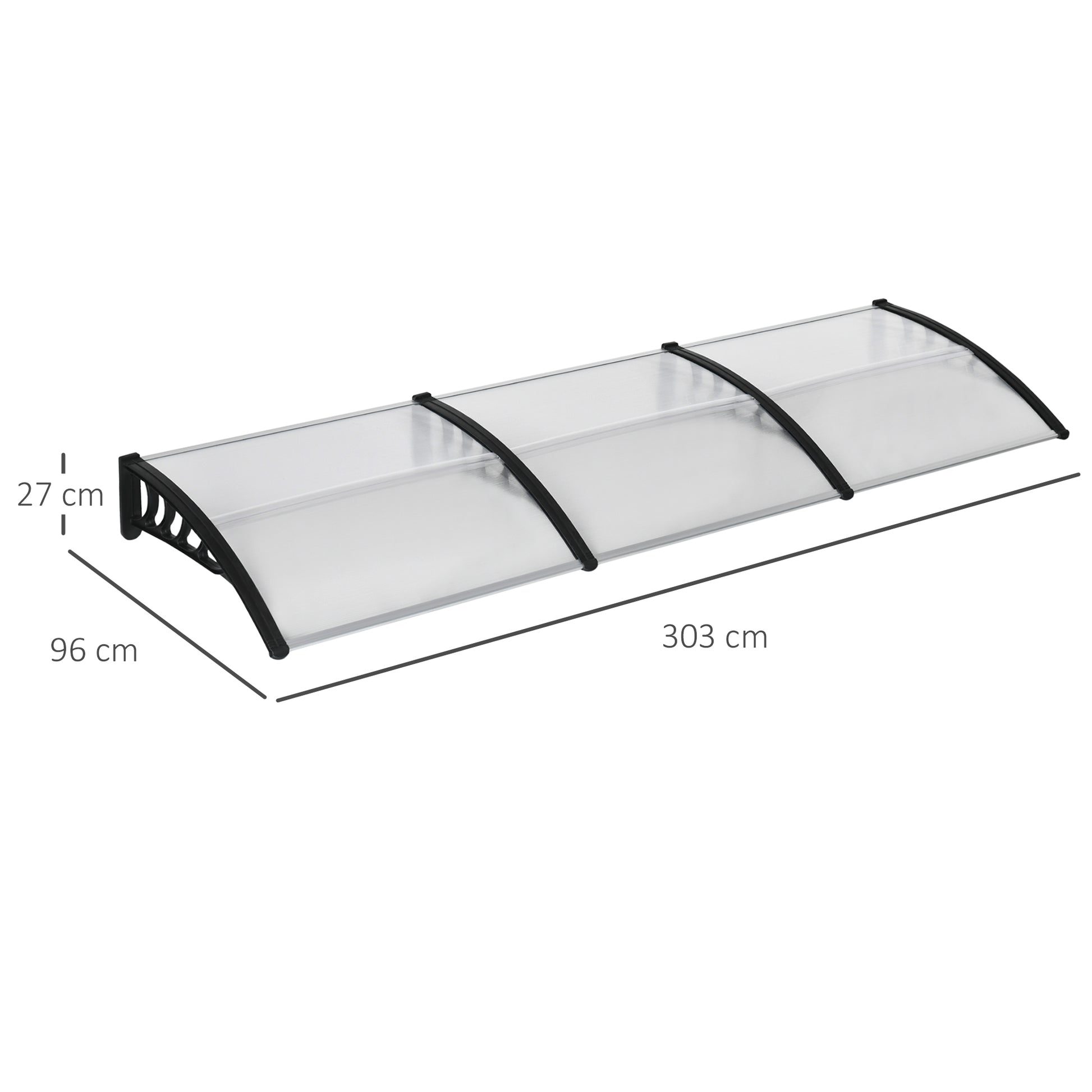 Outsunny Tejadillo de Protección 303x96 cm Marquesina Exterior para Puertas y Ventanas contra Sol y Lluvia con Soporte de Aleación de Aluminio PP Policarbonato Transparente