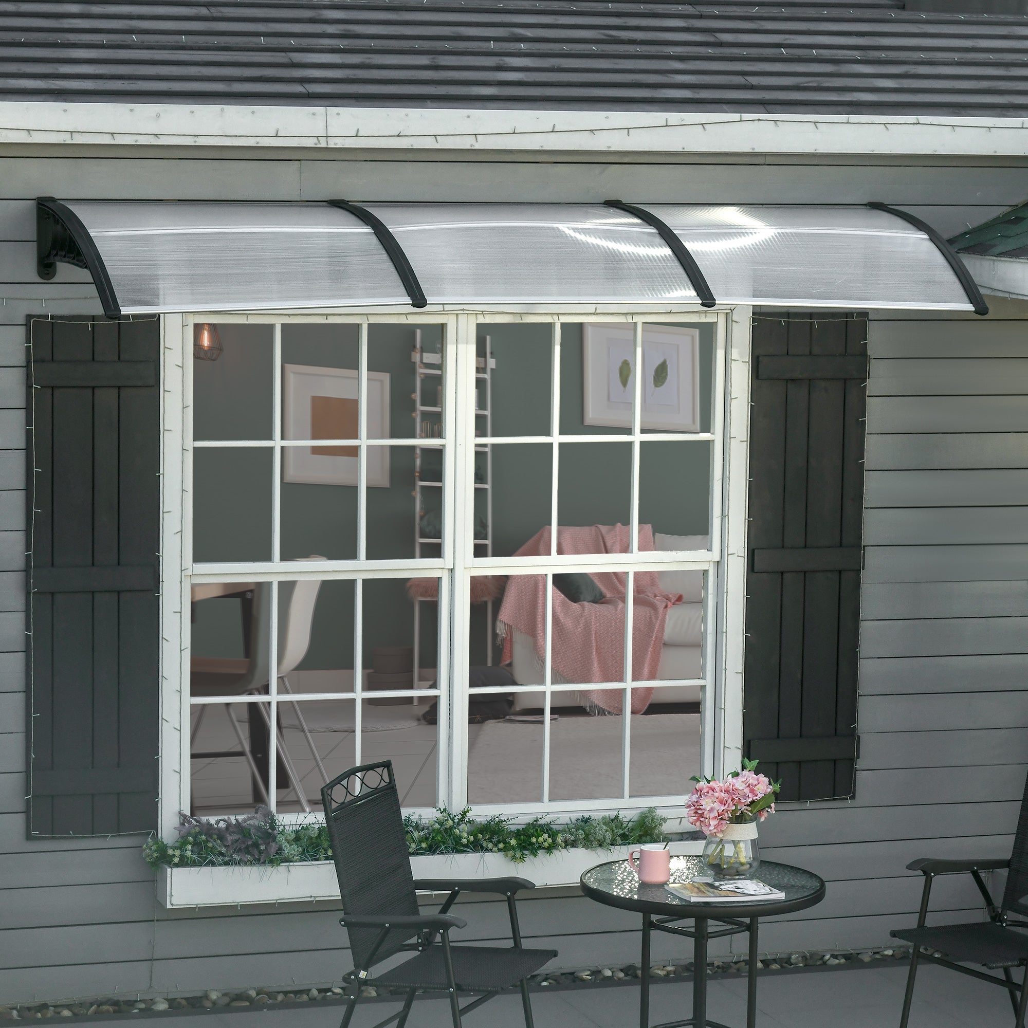 Outsunny Tejadillo de Protección 303x96 cm Marquesina Exterior para Puertas y Ventanas contra Sol y Lluvia con Soporte de Aleación de Aluminio PP Policarbonato Transparente