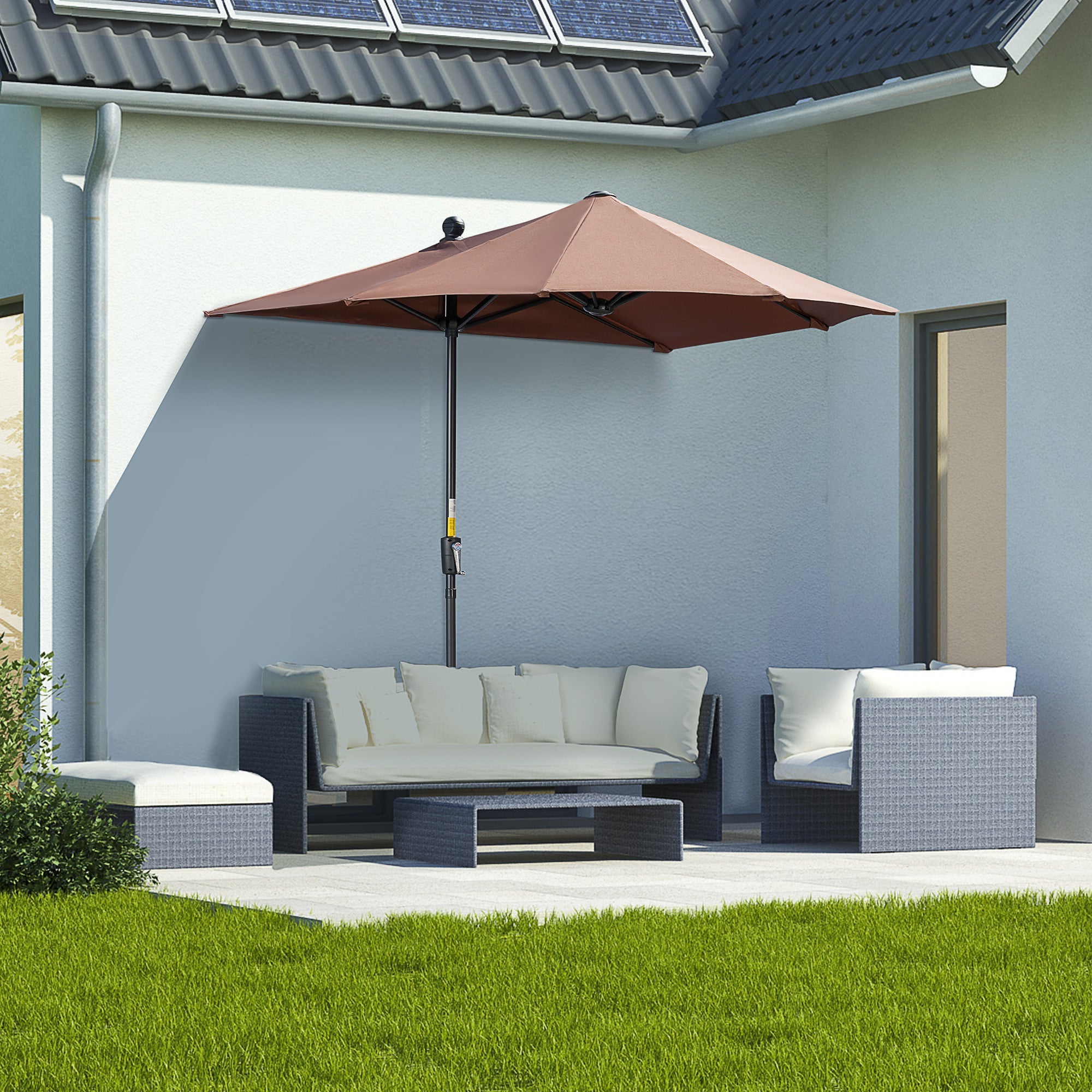 Outsunny Sombrilla de Pared de Jardín 200x190x240 cm Parasol de Terraza con Manivela Poste de Acero y Base Cruzada Anti-UV para Terraza Balcón Café