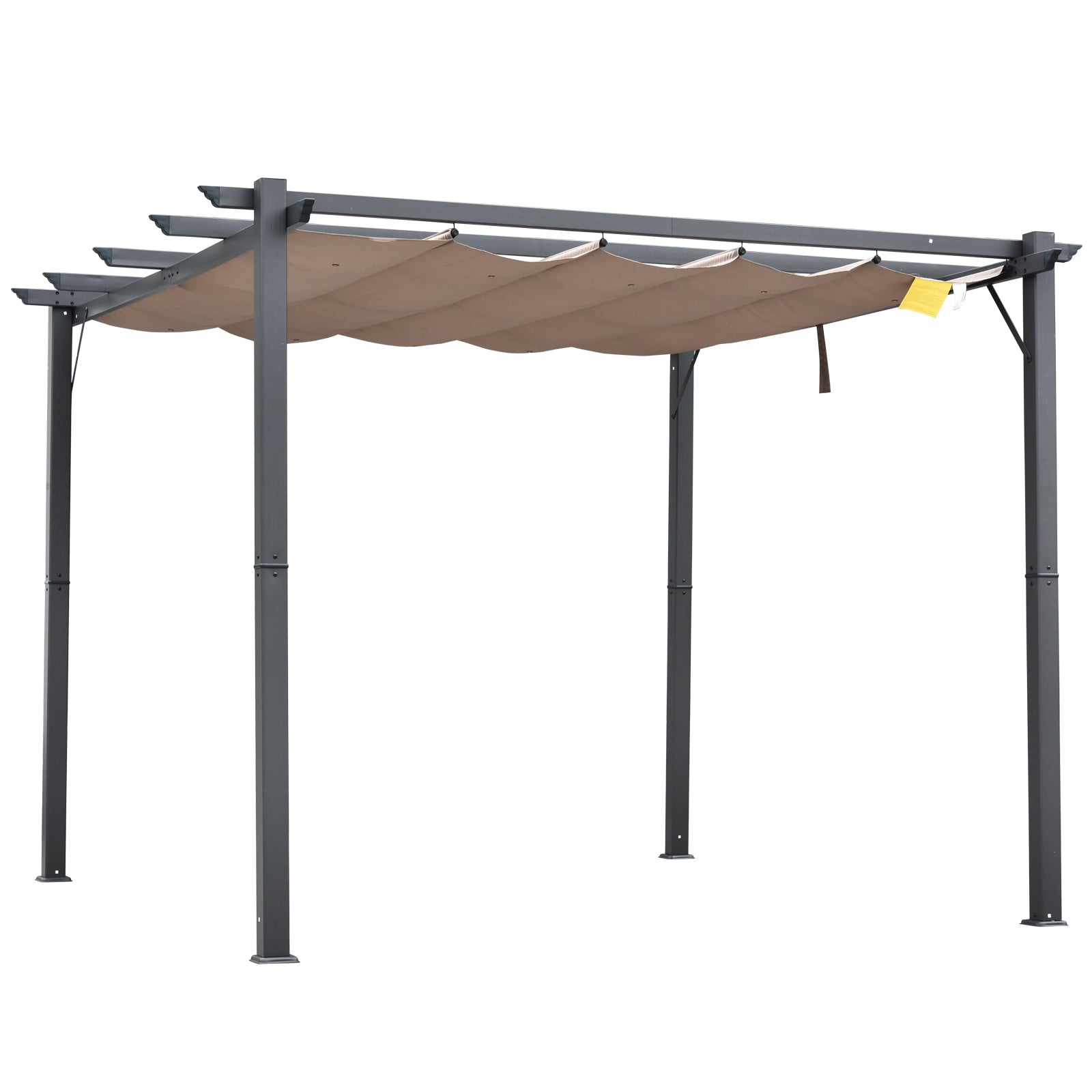 Outsunny Pérgola con Techo Retráctil Pérgola de Aluminio 3x3 m Cenador con Tela de Poliéster Resistente al Agua Anti-UV Pabellón para Jardín Patio Terraza Exterior Marrón y Gris