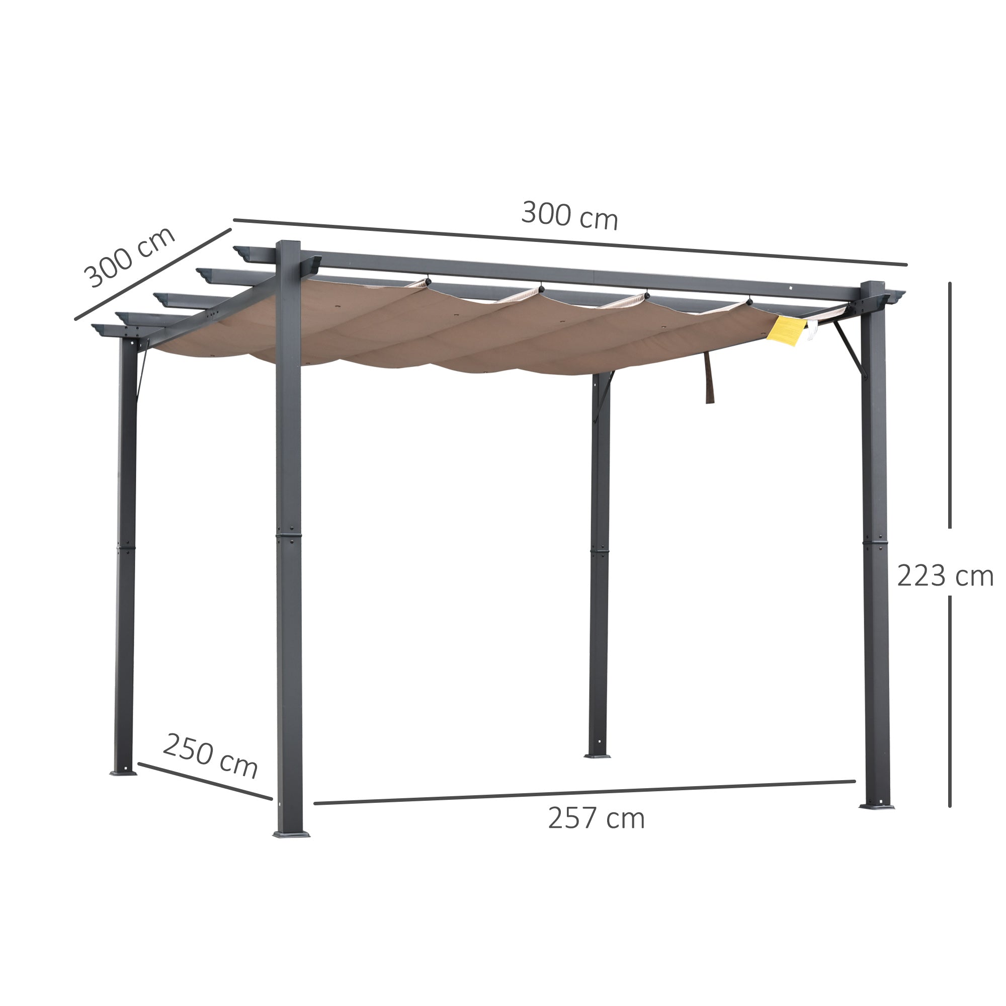 Outsunny Pérgola con Techo Retráctil Pérgola de Aluminio 3x3 m Cenador con Tela de Poliéster Resistente al Agua Anti-UV Pabellón para Jardín Patio Terraza Exterior Marrón y Gris