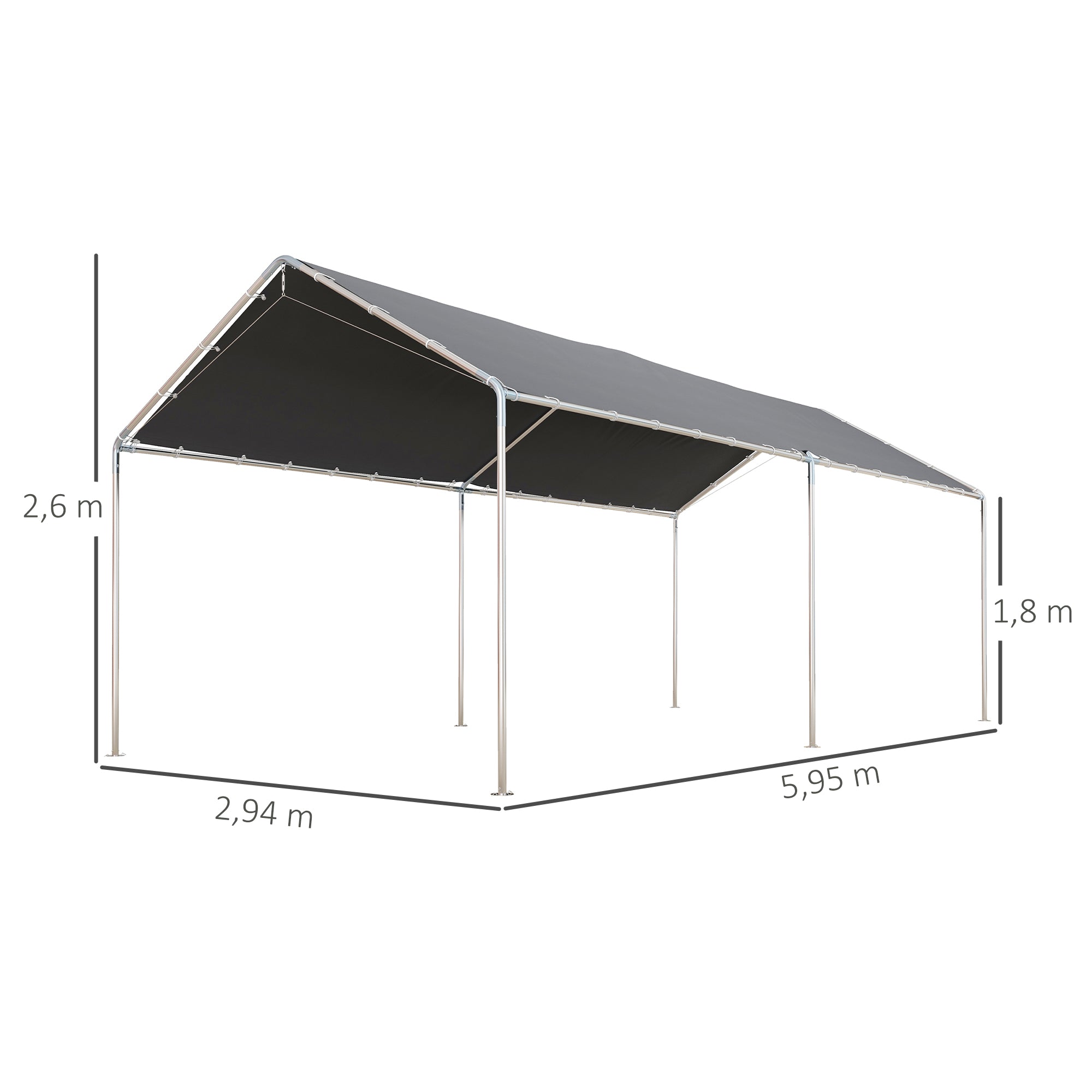 Outsunny Cochera Exterior 3x6 m Carpa Garaje para Coche Impermeable con Toldo de Tela PE y Marco de Acero Galvanizado Pabellón Gazebo para Jardín Patio Gris