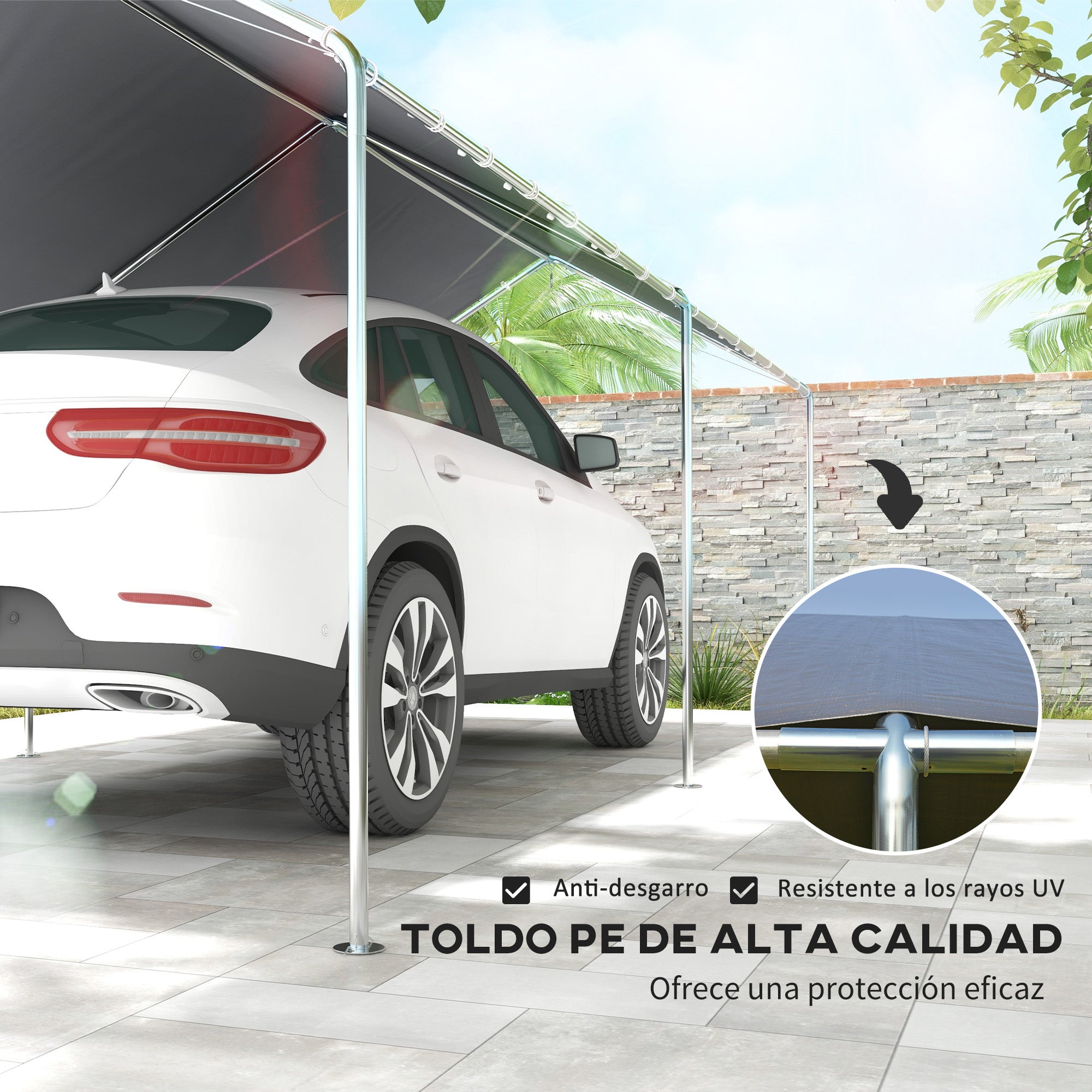 Outsunny Cochera Exterior 3x6 m Carpa Garaje para Coche Impermeable con Toldo de Tela PE y Marco de Acero Galvanizado Pabellón Gazebo para Jardín Patio Gris