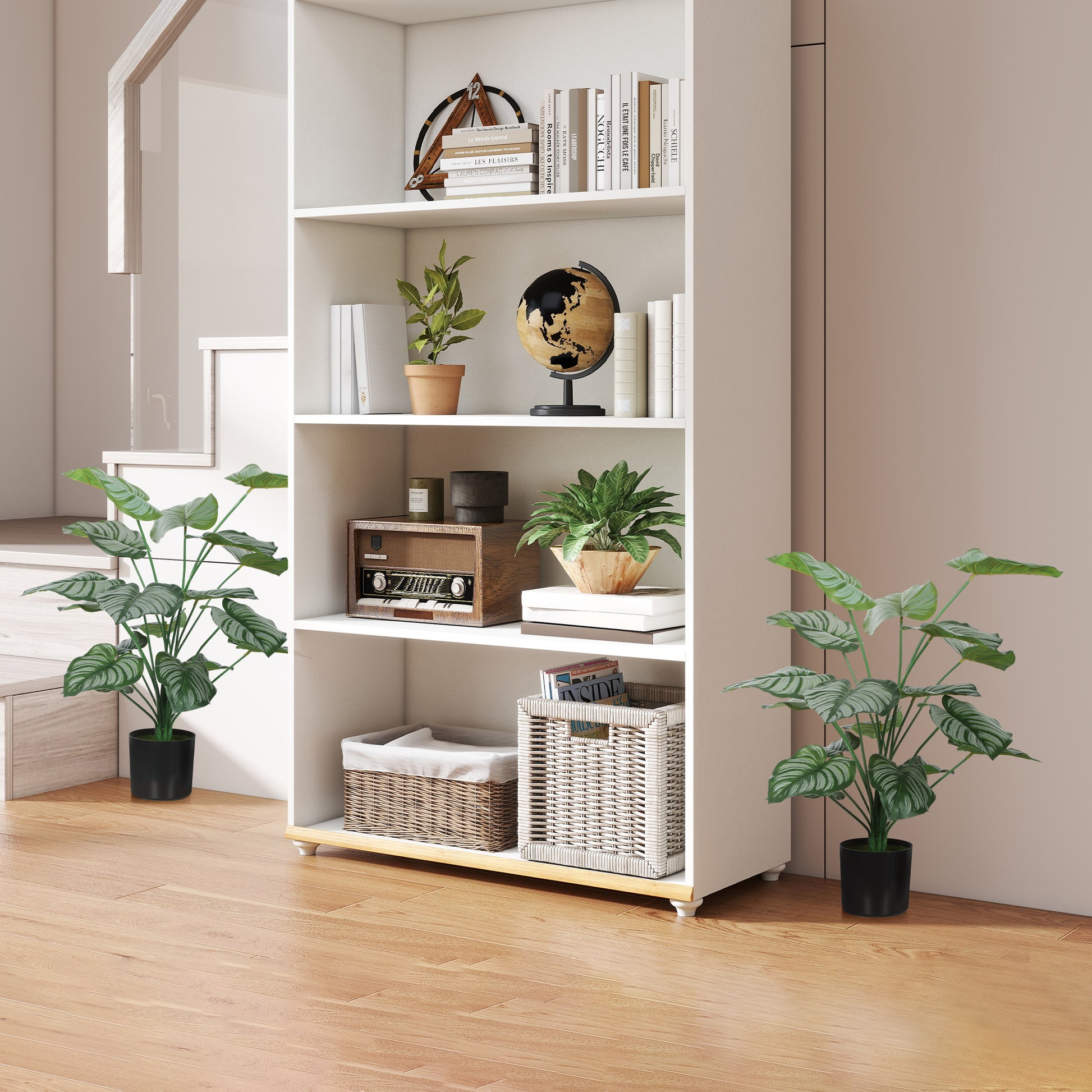 HOMCOM Conjunto de 2 Plantas Artificiales Decorativas 65 cm Plantas Artificiales con Maceta y Hojas para Interior Hogar Salón Oficina Verde
