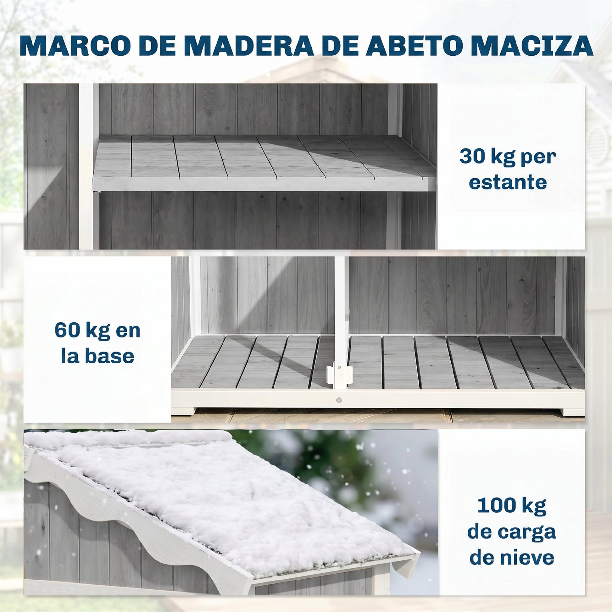 Outsunny Caseta de Jardín de Madera 105x55x179 cm Cobertizo Jardín Exterior Impermeable Armario Exterior Herramientas con Puertas 4 Estantes Extraíbles Techo Metal Galvanizado Pies Ajustables Gris