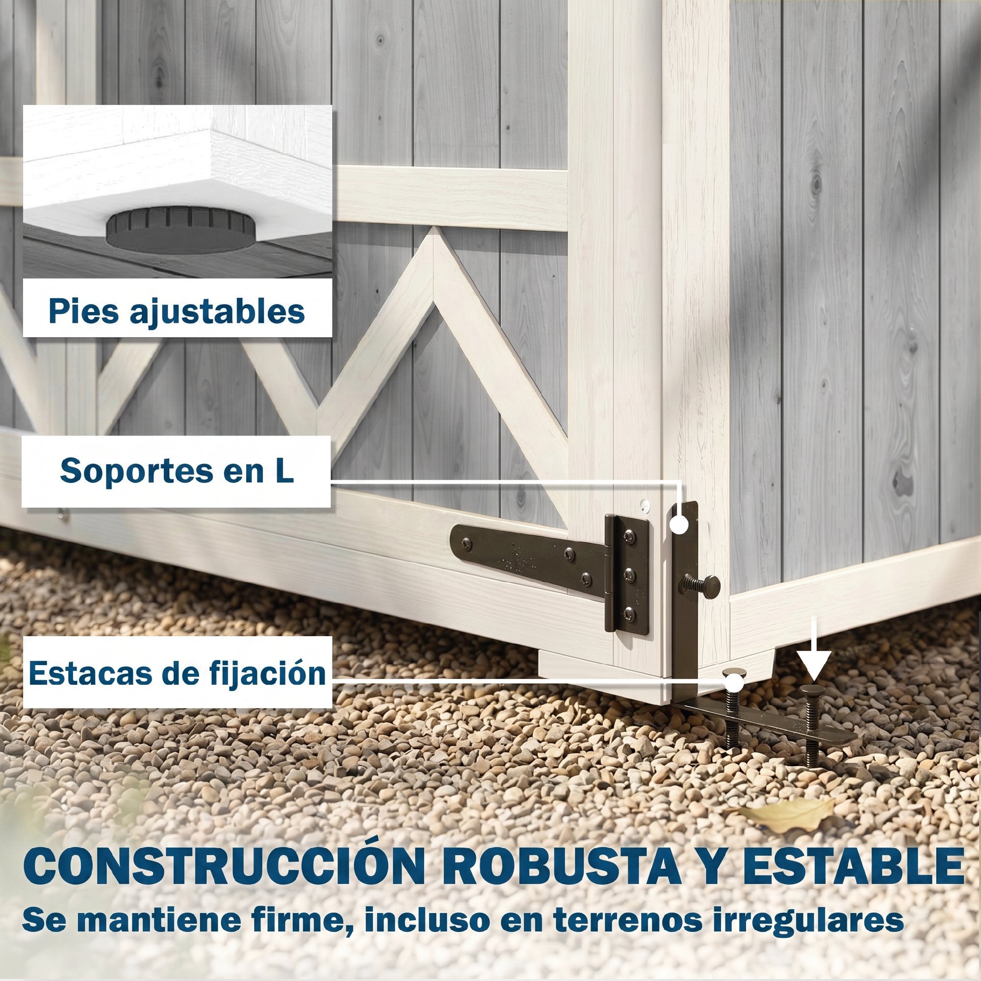 Outsunny Caseta de Jardín de Madera 105x55x179 cm Cobertizo Jardín Exterior Impermeable Armario Exterior Herramientas con Puertas 4 Estantes Extraíbles Techo Metal Galvanizado Pies Ajustables Gris