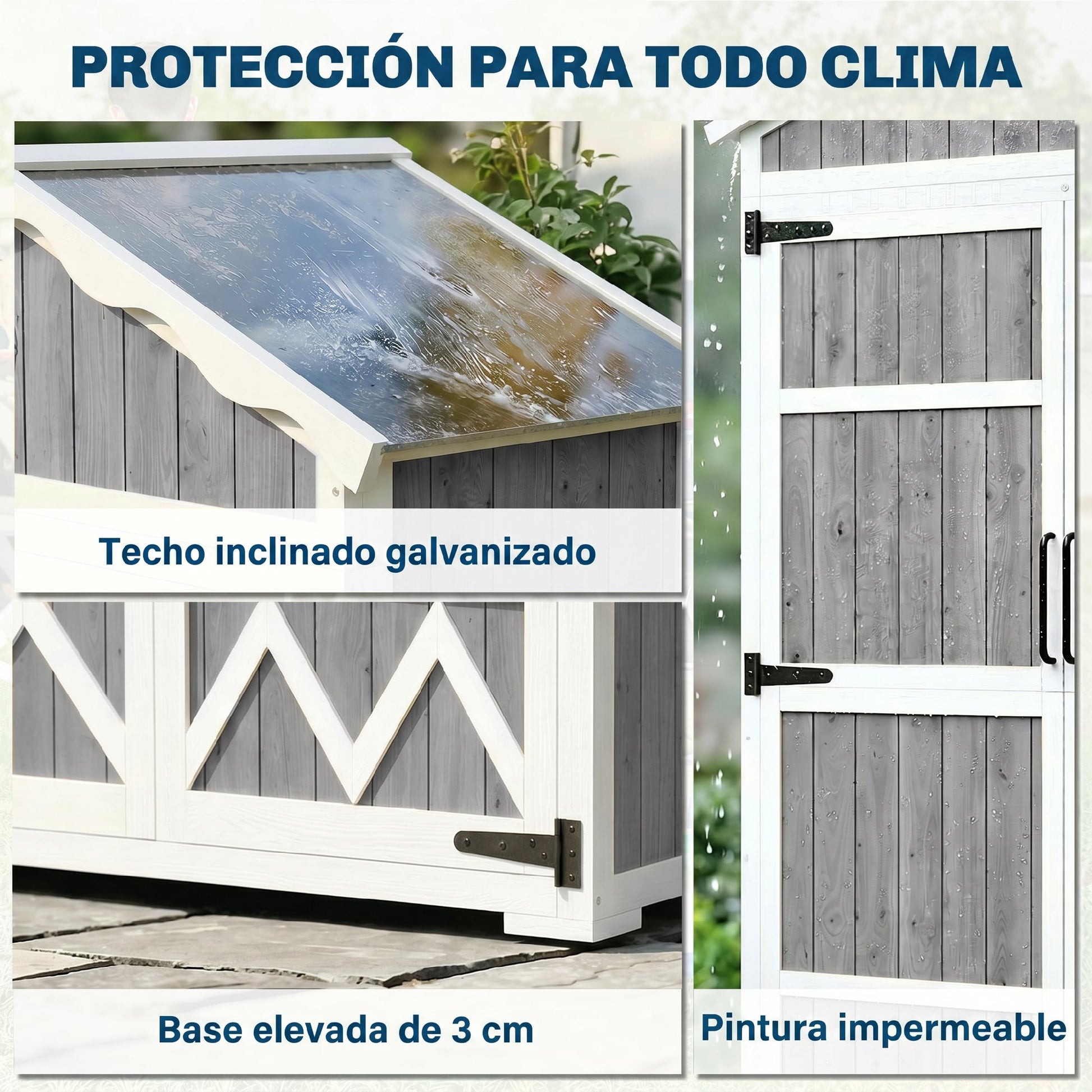 Outsunny Caseta de Jardín de Madera 105x55x179 cm Cobertizo Jardín Exterior Impermeable Armario Exterior Herramientas con Puertas 4 Estantes Extraíbles Techo Metal Galvanizado Pies Ajustables Gris