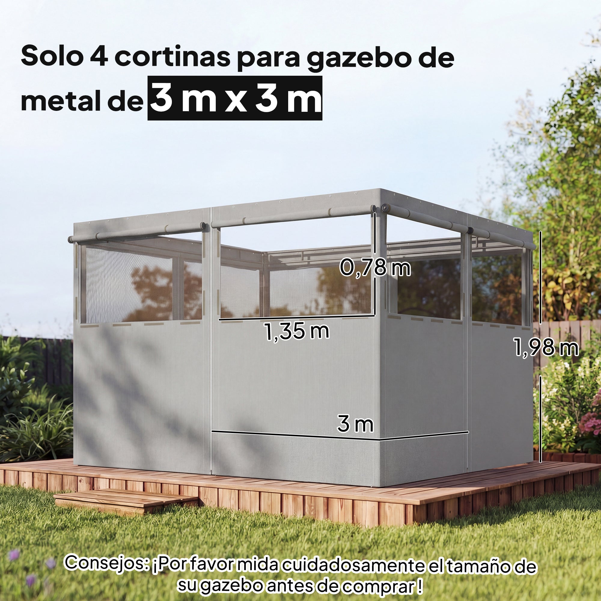 Outsunny 4 Paredes Laterales para Cenador, 3x3 m, Laterales de Carpa con 8 Ventanas de Malla Enrollables, Protección UV 30+, Impermeable, Reemplazo Lateral para Carpa de Jardín, Gris Claro