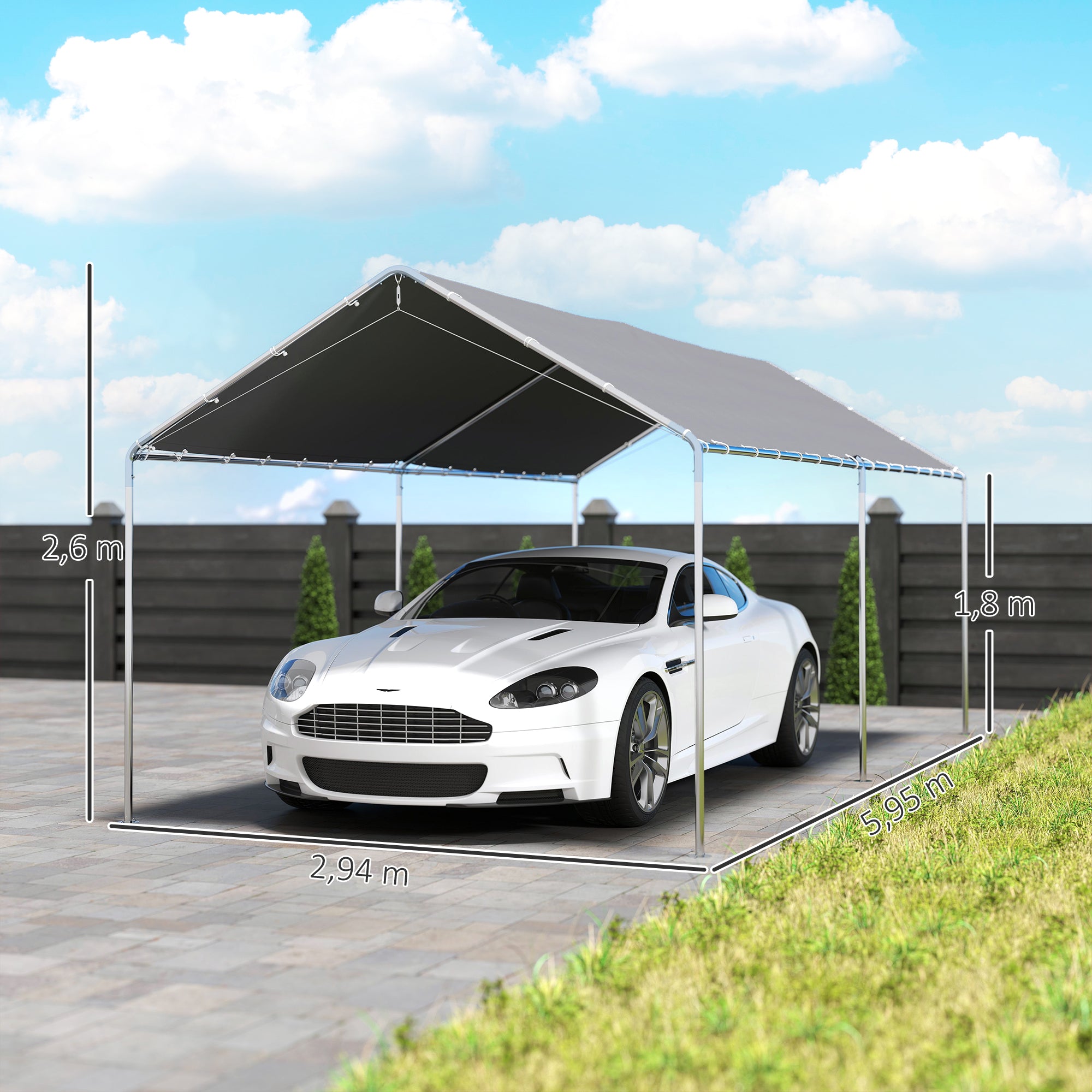 Outsunny Carpa Garaje para Coche 3x6 m, Cochera Exterior Portátil con Marco de Acero Galvanizado, Impermeable, Anti-UV, Pabellón Gazebo de Jardín con Accesorios, para Eventos, Fiestas, Gris