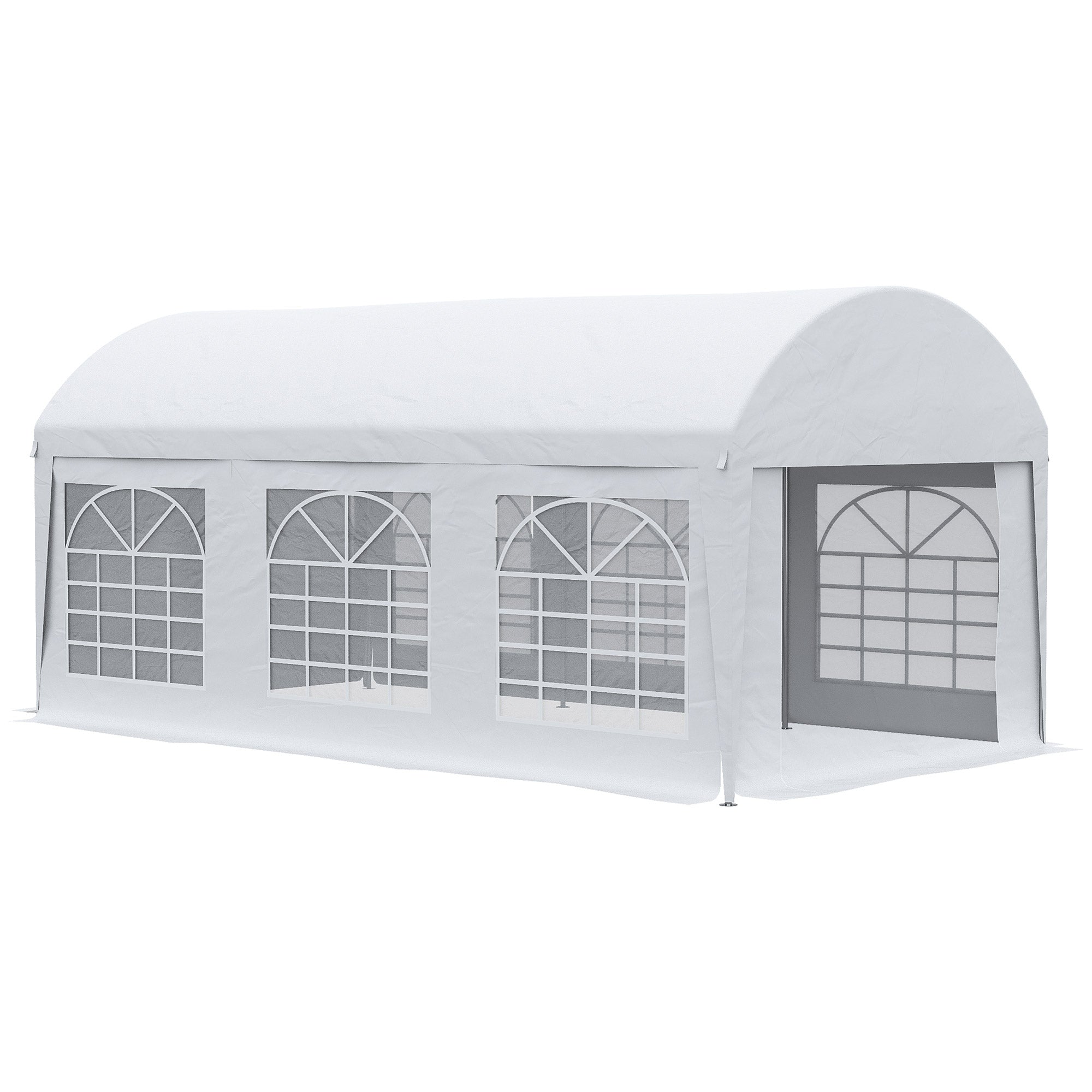 Outsunny Carpa para Fiestas 6x3 m Carpa de Jardín Cenador con Paredes Laterales Extraíbles Puerta con Cremalleras y 6 Ventanas Protección UV Pabellón para Exterior Eventos Bodas Blanco