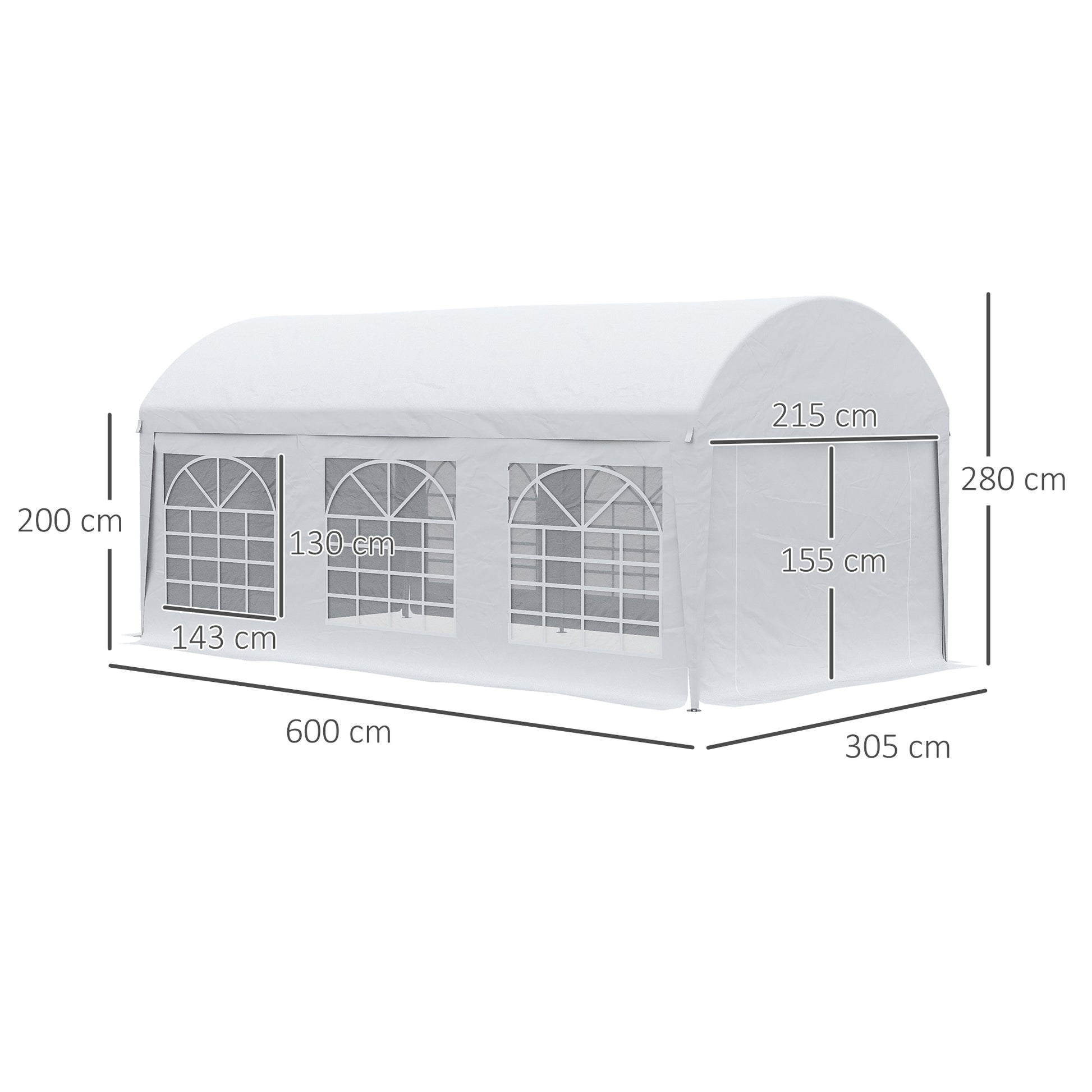 Outsunny Carpa para Fiestas 6x3 m Carpa de Jardín Cenador con Paredes Laterales Extraíbles Puerta con Cremalleras y 6 Ventanas Protección UV Pabellón para Exterior Eventos Bodas Blanco