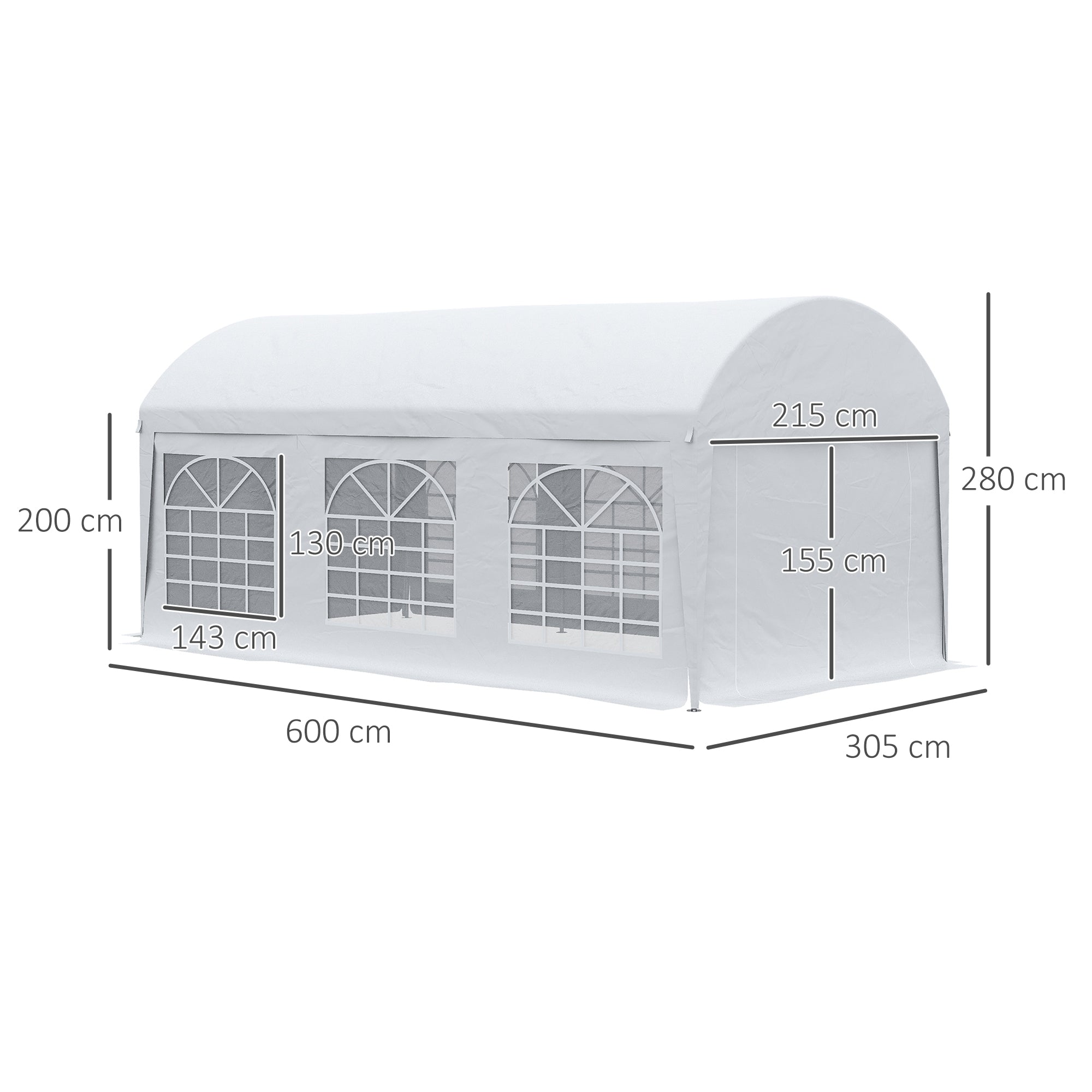 Outsunny Carpa para Fiestas 6x3 m Carpa de Jardín Cenador con Paredes Laterales Extraíbles Puerta con Cremalleras y 6 Ventanas Protección UV Pabellón para Exterior Eventos Bodas Blanco