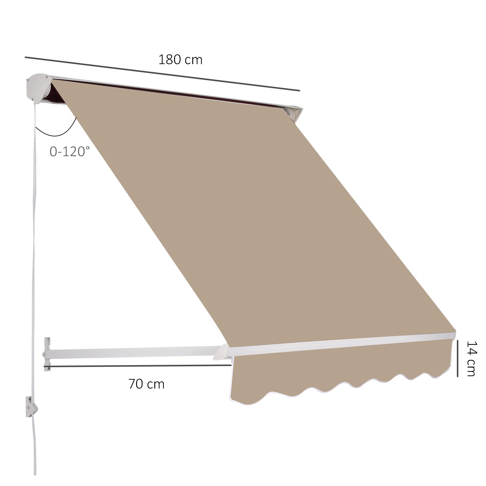 Outsunny Toldo Manual Retráctil de Aluminio Toldo para Exterior Toldo de Balcón Ángulo Ajustable Impermeable Anti-UV Tela de Poliéster 180x70cm Beige