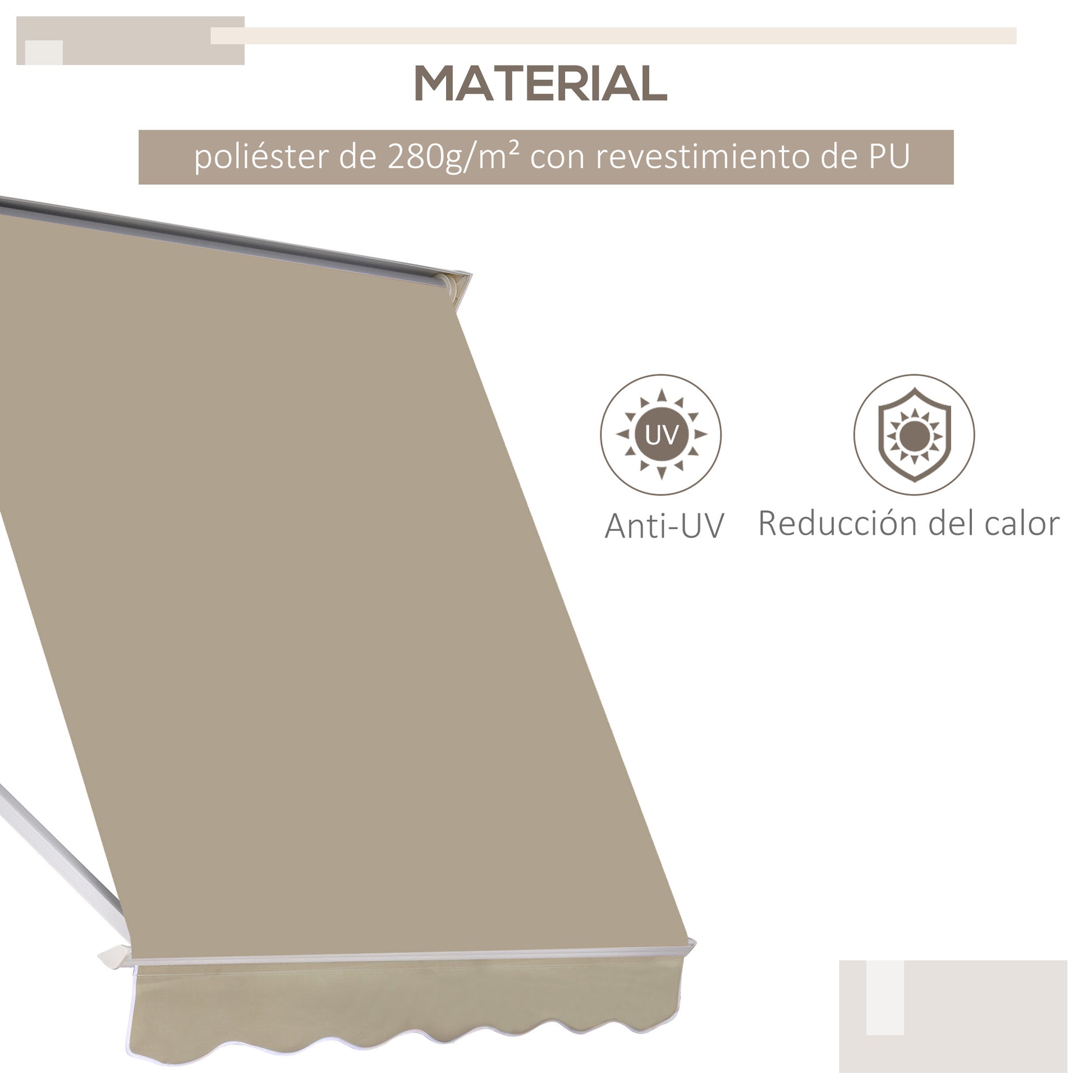 Outsunny Toldo Manual Retráctil de Aluminio Toldo para Exterior Toldo de Balcón Ángulo Ajustable Impermeable Anti-UV Tela de Poliéster 180x70cm Beige