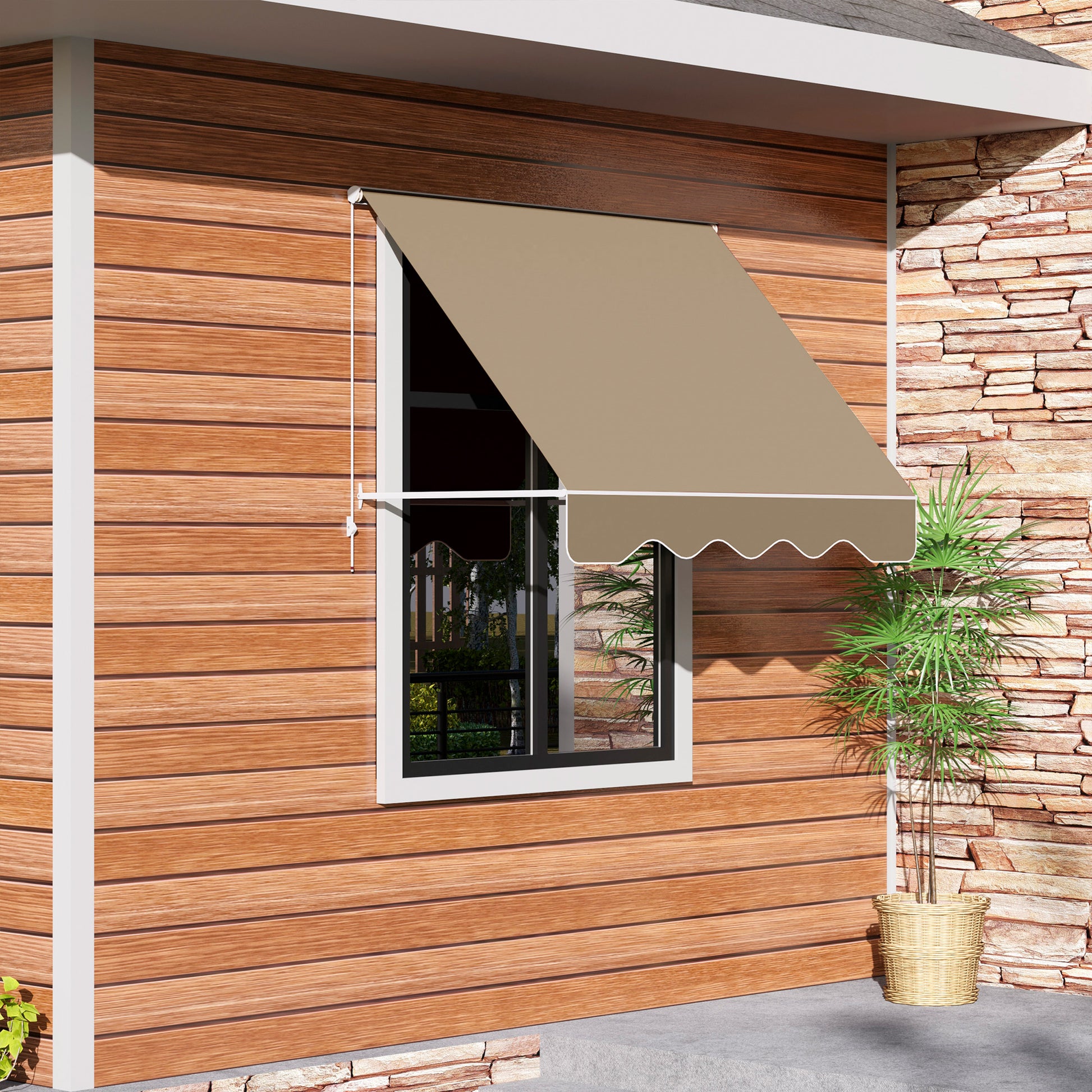 Outsunny Toldo Manual Retráctil de Aluminio Toldo para Exterior Toldo de Balcón Ángulo Ajustable Impermeable Anti-UV Tela de Poliéster 180x70cm Beige