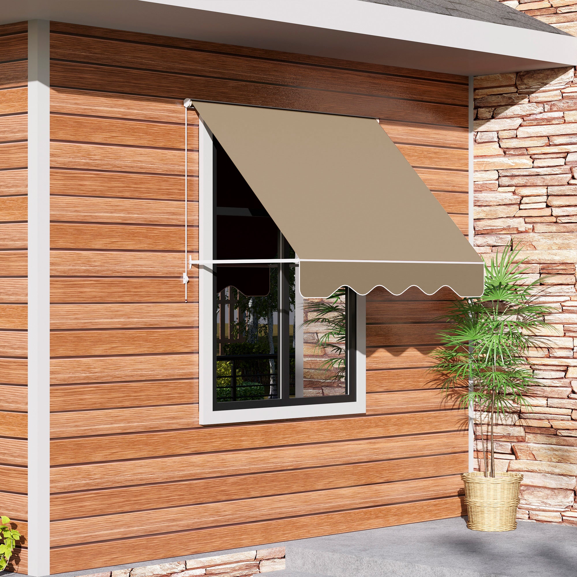 Outsunny Toldo Manual Retráctil de Aluminio Toldo para Exterior Toldo de Balcón Ángulo Ajustable Impermeable Anti-UV Tela de Poliéster 180x70cm Beige