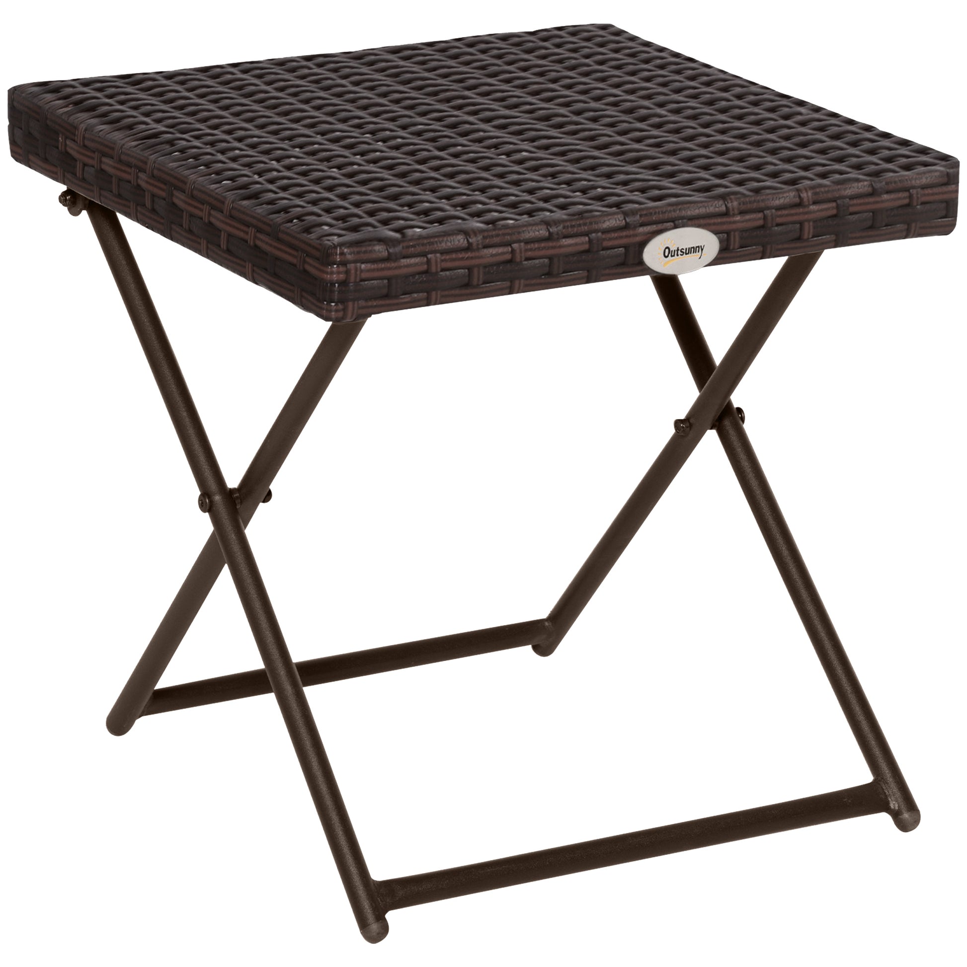 Outsunny Mesa de Jardín de Ratán Sintético 0,16 ㎡ Mesa de Terraza Exterior Plegable con Patas Cruzadas y Marco de Acero para Patio Balcón Marrón