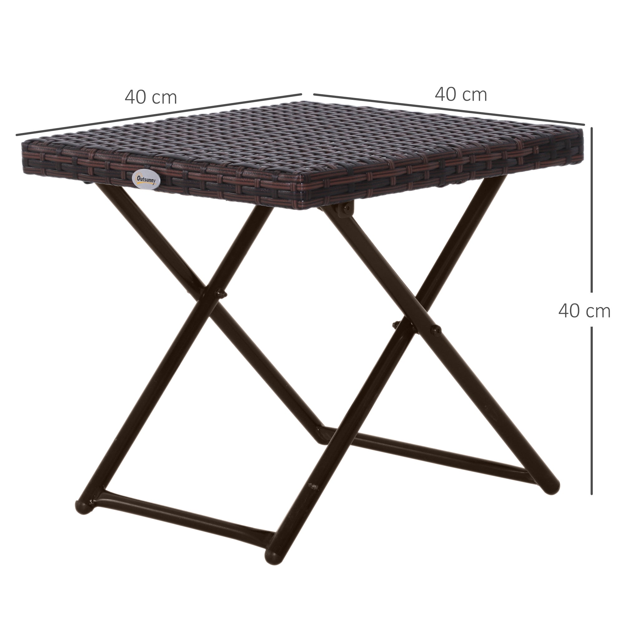 Outsunny Mesa de Jardín de Ratán Sintético 0,16 ㎡ Mesa de Terraza Exterior Plegable con Patas Cruzadas y Marco de Acero para Patio Balcón Marrón