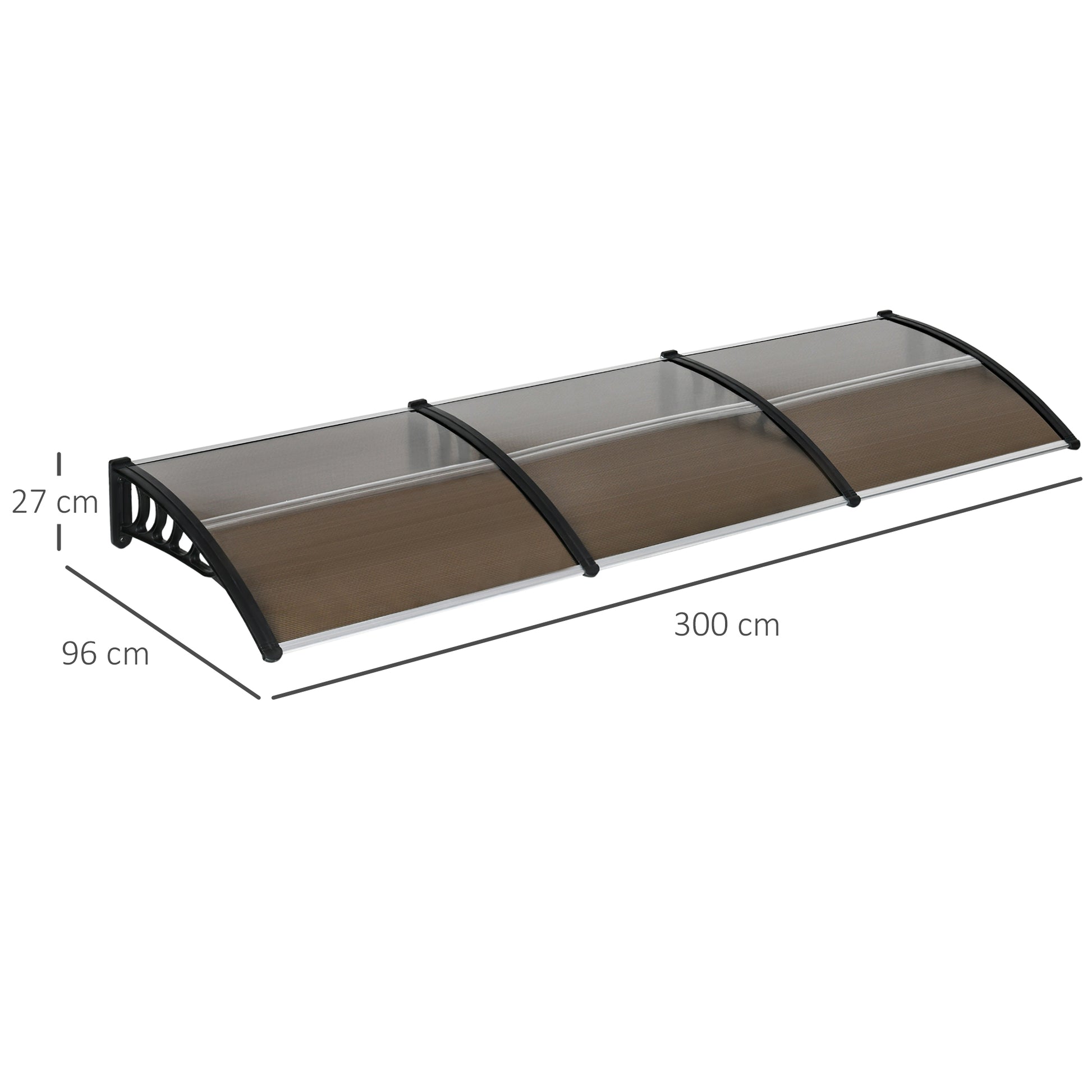 Outsunny Tejadillo de Protección 303x96x27 cm Marquesina Exterior para Puertas y Ventanas contra Sol y Lluvia con Soporte de PP Policarbonato Marrón