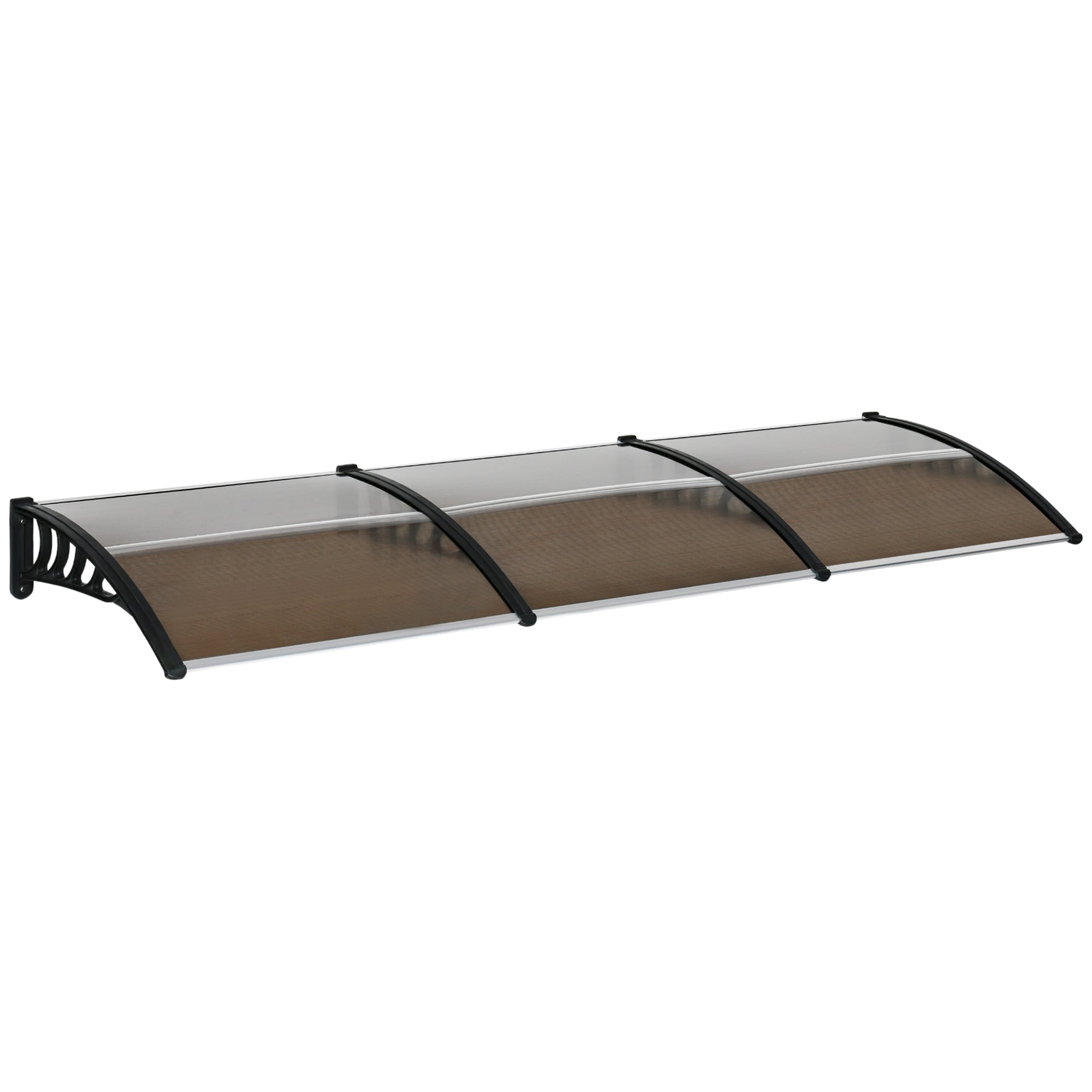 Outsunny Tejadillo de Protección 303x96x27 cm Marquesina Exterior para Puertas y Ventanas contra Sol y Lluvia con Soporte de PP Policarbonato Marrón