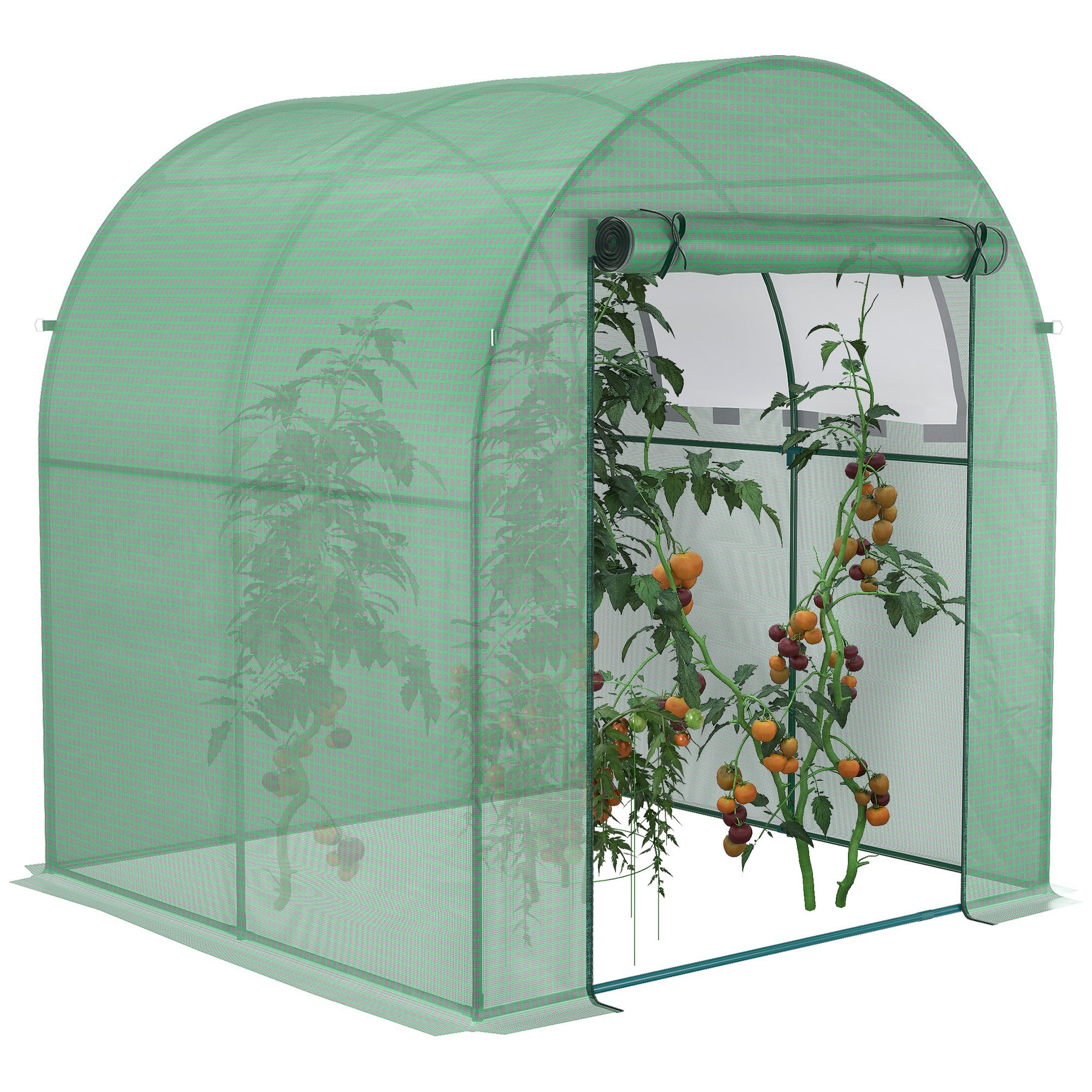 Outsunny Invernadero de Jardín 180x180x200 cm Invernadero de Túnel Pequeño con Puerta Enrollable y Ventana de Malla para Cultivar Plantas Flores Verde