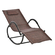 Outsunny Tumbona Mecedora de Exterior con Reposabrazos Reposacabezas y Efecto de Ratán para Jardín Terraza Patio Carga Máx. 160 kg 61x160x79 cm Marrón