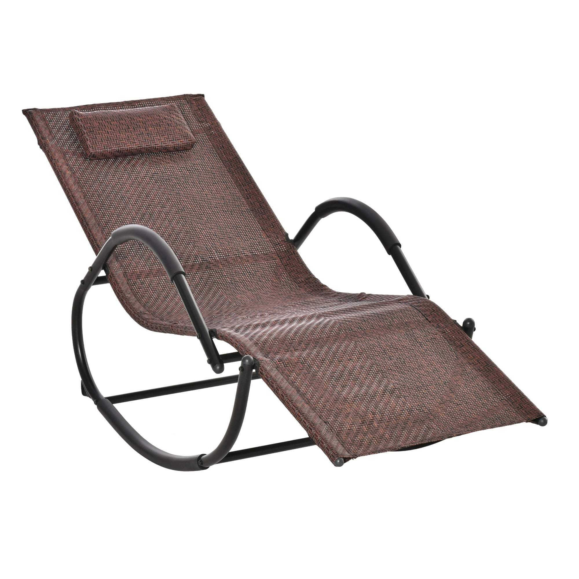 Outsunny Tumbona Mecedora de Exterior con Reposabrazos Reposacabezas y Efecto de Ratán para Jardín Terraza Patio Carga Máx. 160 kg 61x160x79 cm Marrón