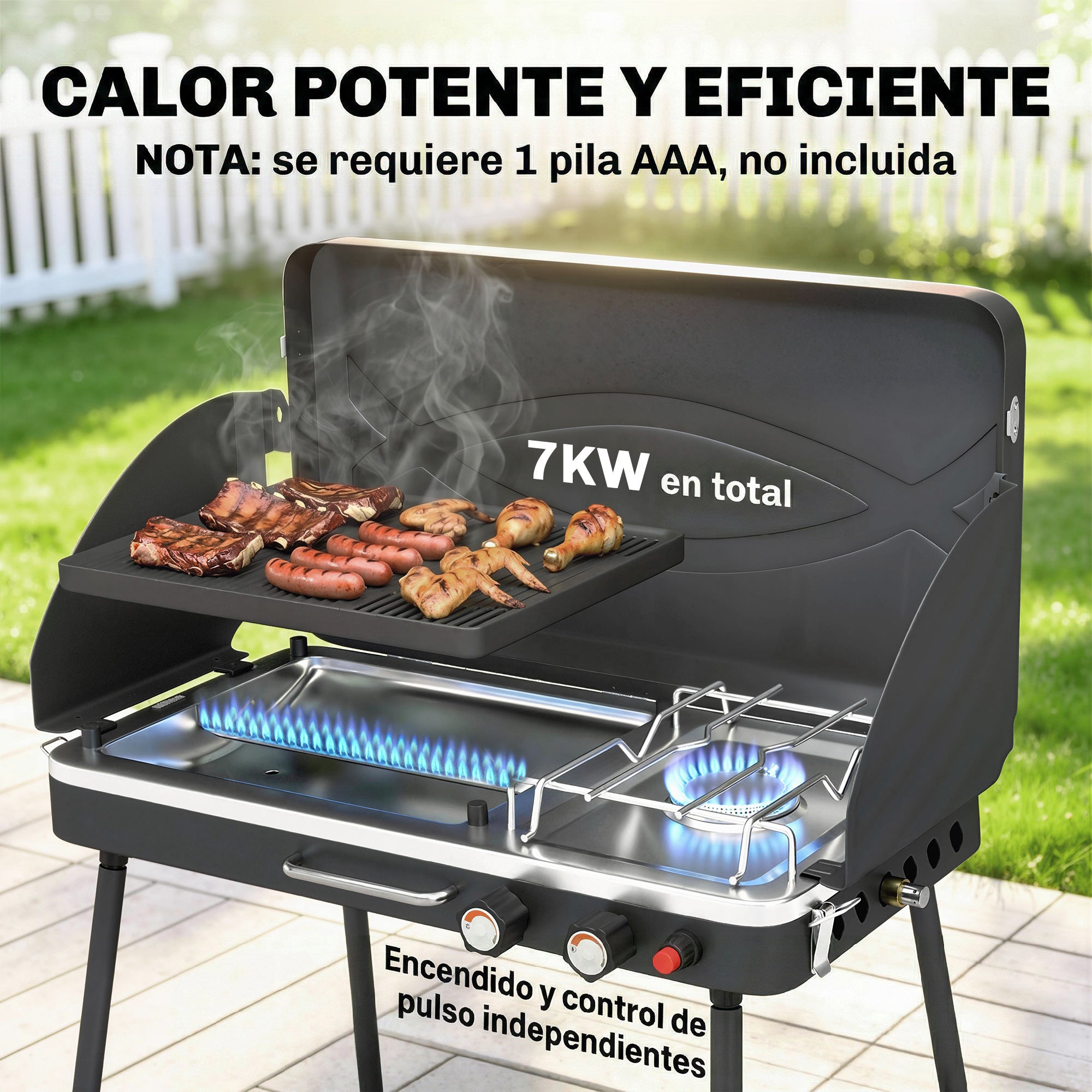 Outsunny Barbacoa de Gas Portátil 2 en 1, Barbacoa de Gas Propano 7 kW de Mesa o de Pie con Plancha Grande, Patas Desmontables, Protectores de Viento, para Picnic, Camping, Negro
